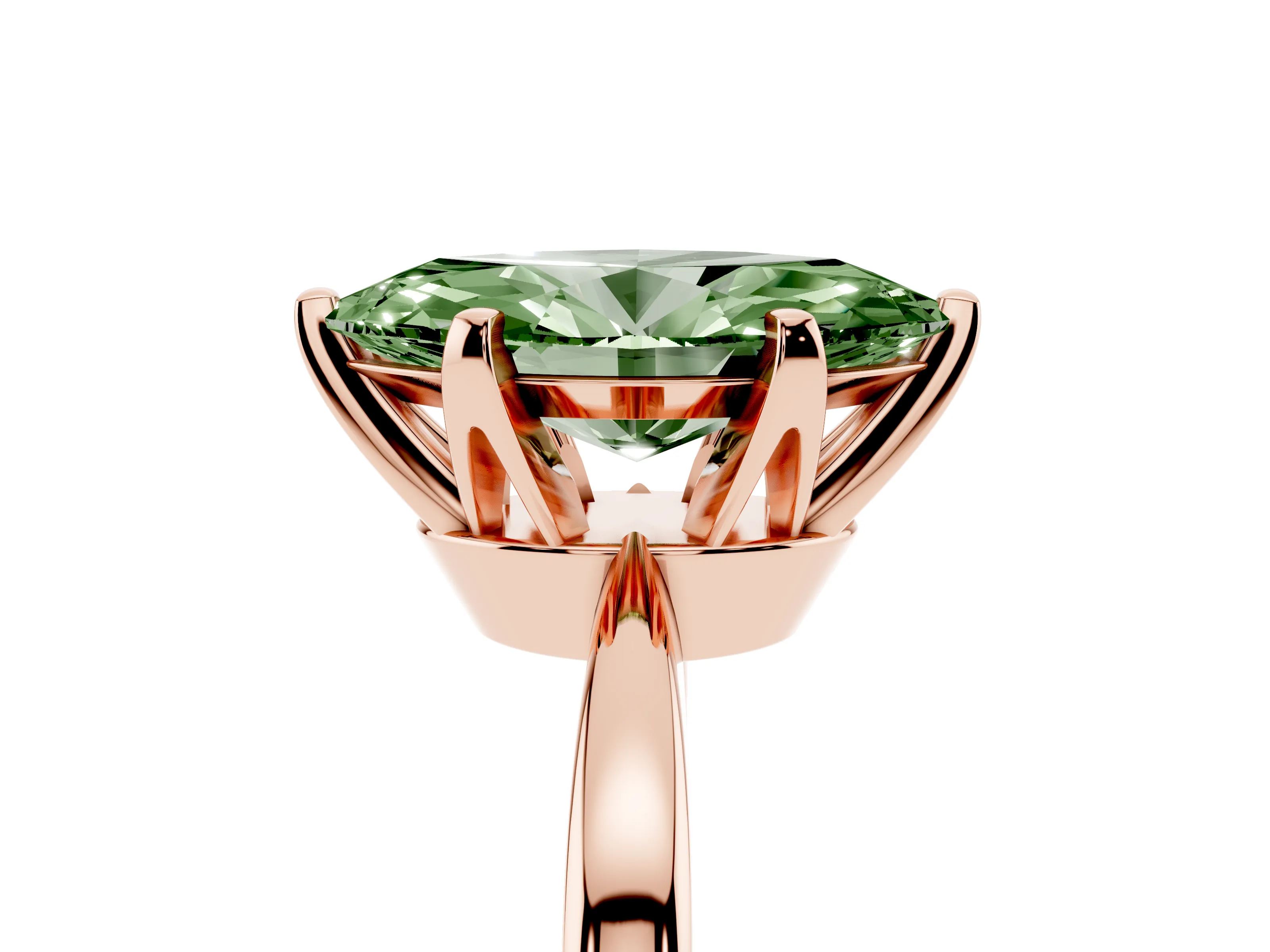 Fancy Green Marquise Cut Diamond Solitaire Engagement Ring Set in Rose gold with Slim Tapered Solitaire Band