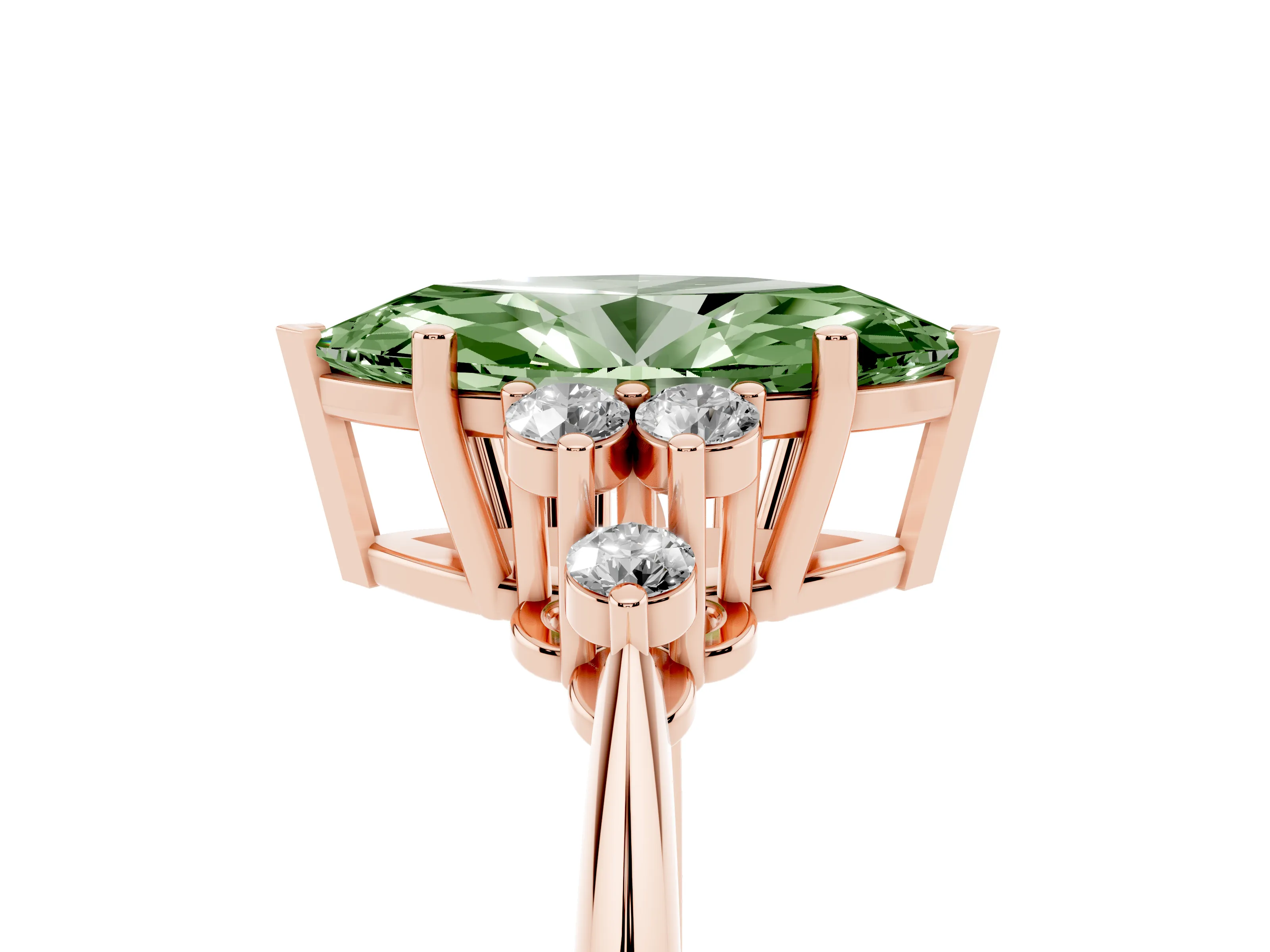 Fancy Green Marquise Cut Diamond Cluster Ring Set in Rose gold with Plain Band and Prong Setting