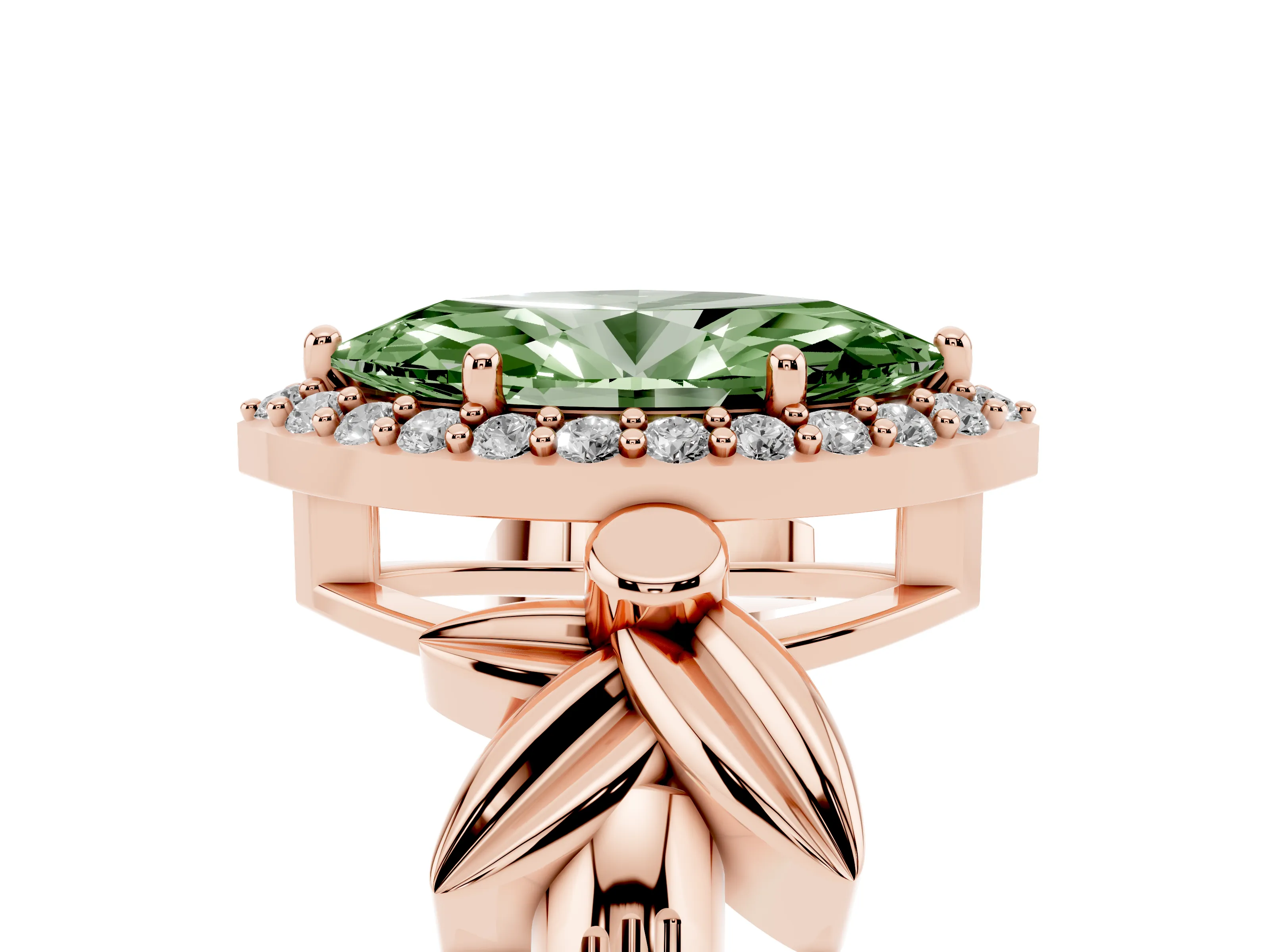Fancy Green Marquise Cut Diamond Halo Floral Band Ring Set in Rose gold with Prong Setting