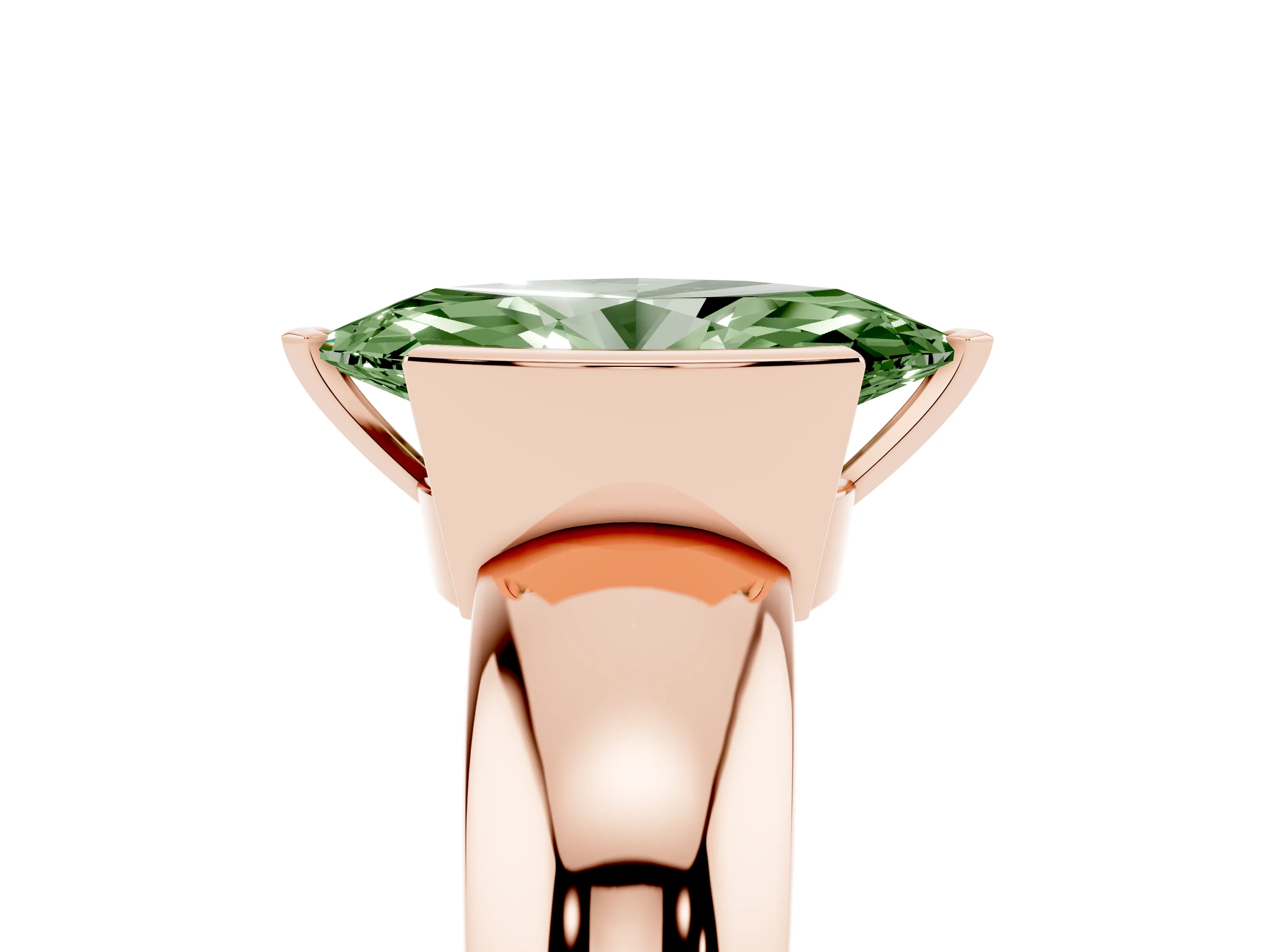 Fancy Green Marquise Cut Diamond Solitaire Tension Set Ring Set in Rose gold with Wide Band