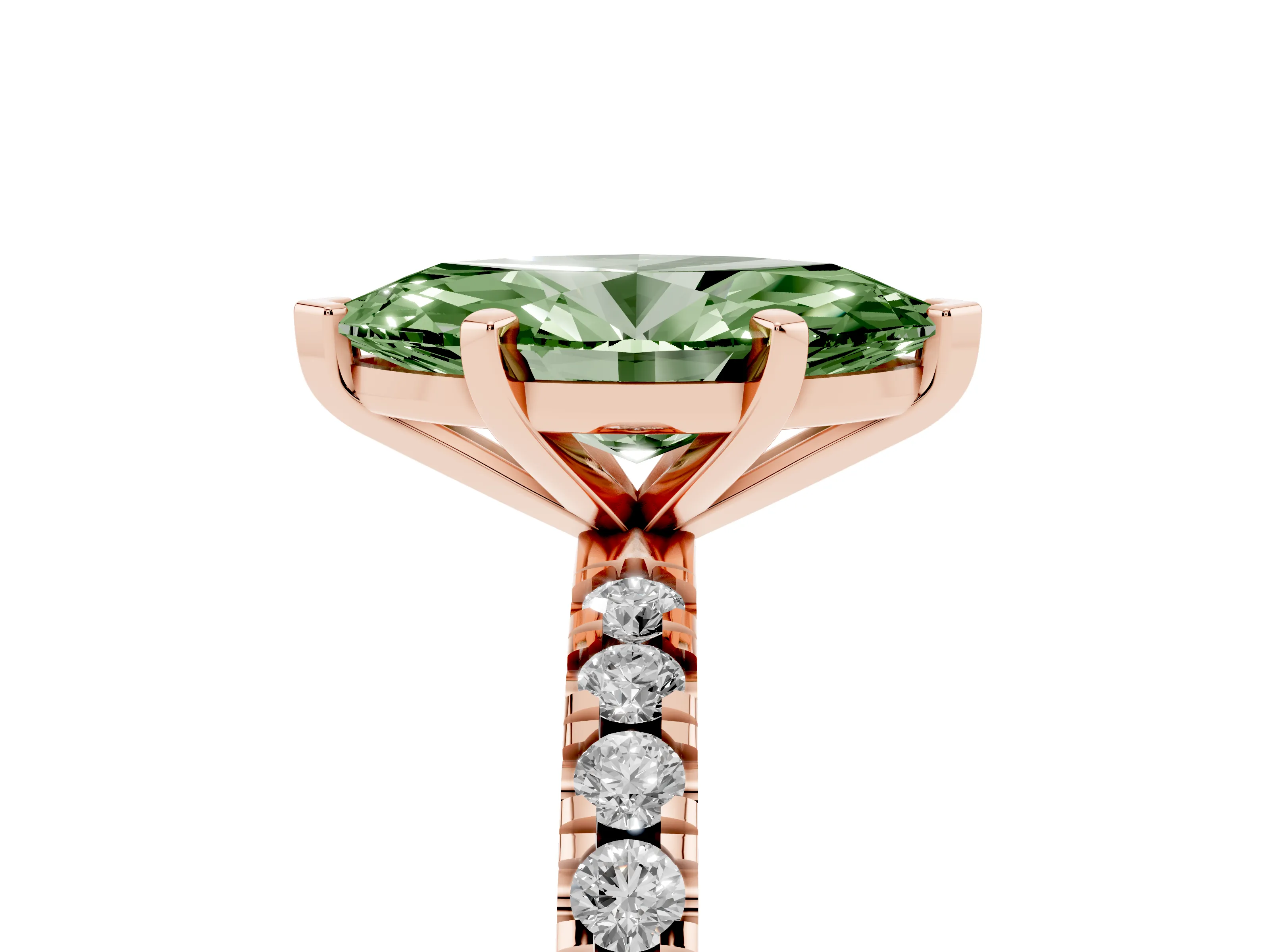 Fancy Green Marquise Cut Diamond Pavé Band Solitaire Set in Rose gold with Prong Setting