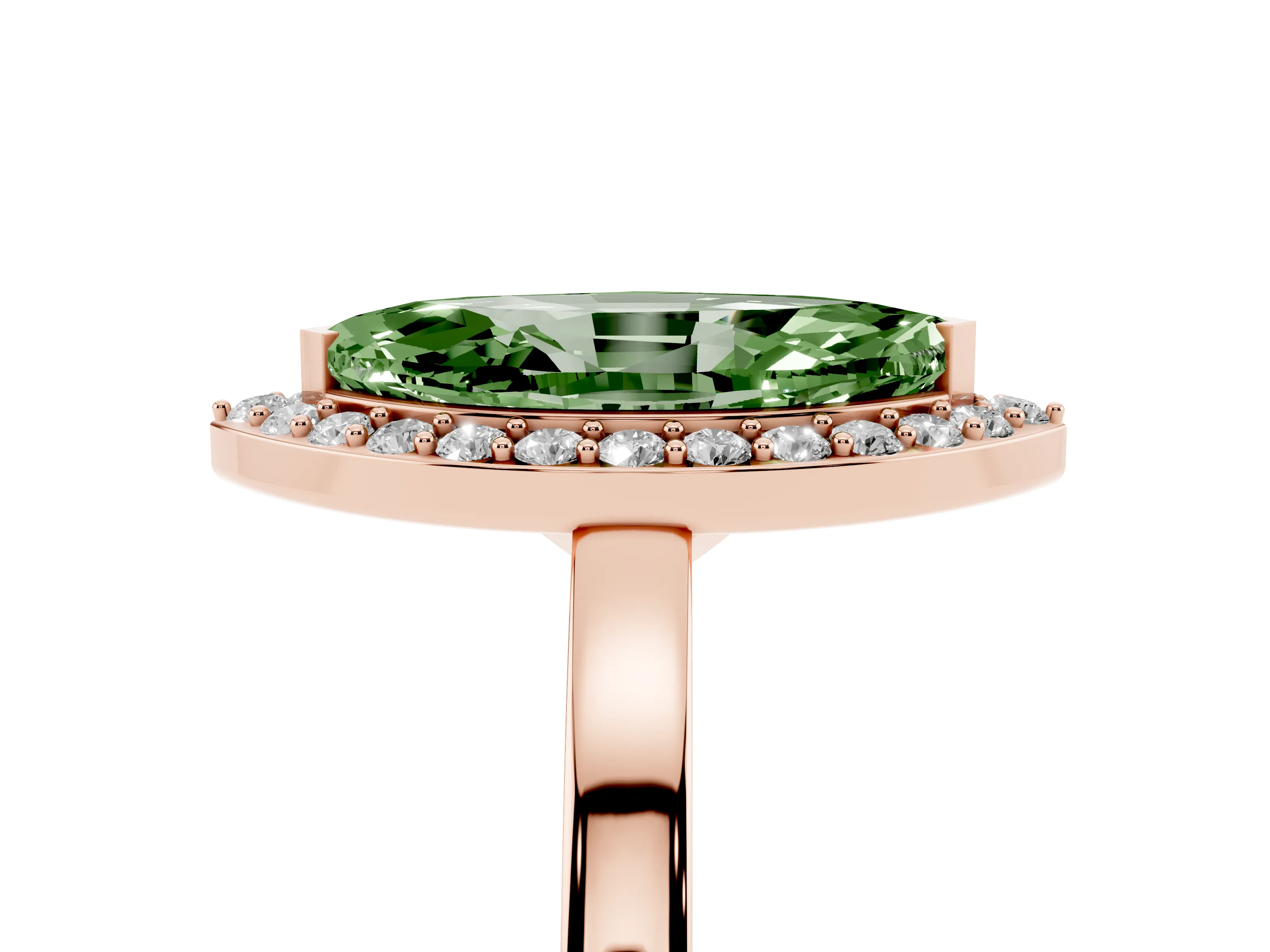 Fancy Green Marquise Cut Diamond Halo Ring Set in Rose gold with Solitaire Band and Prong Setting