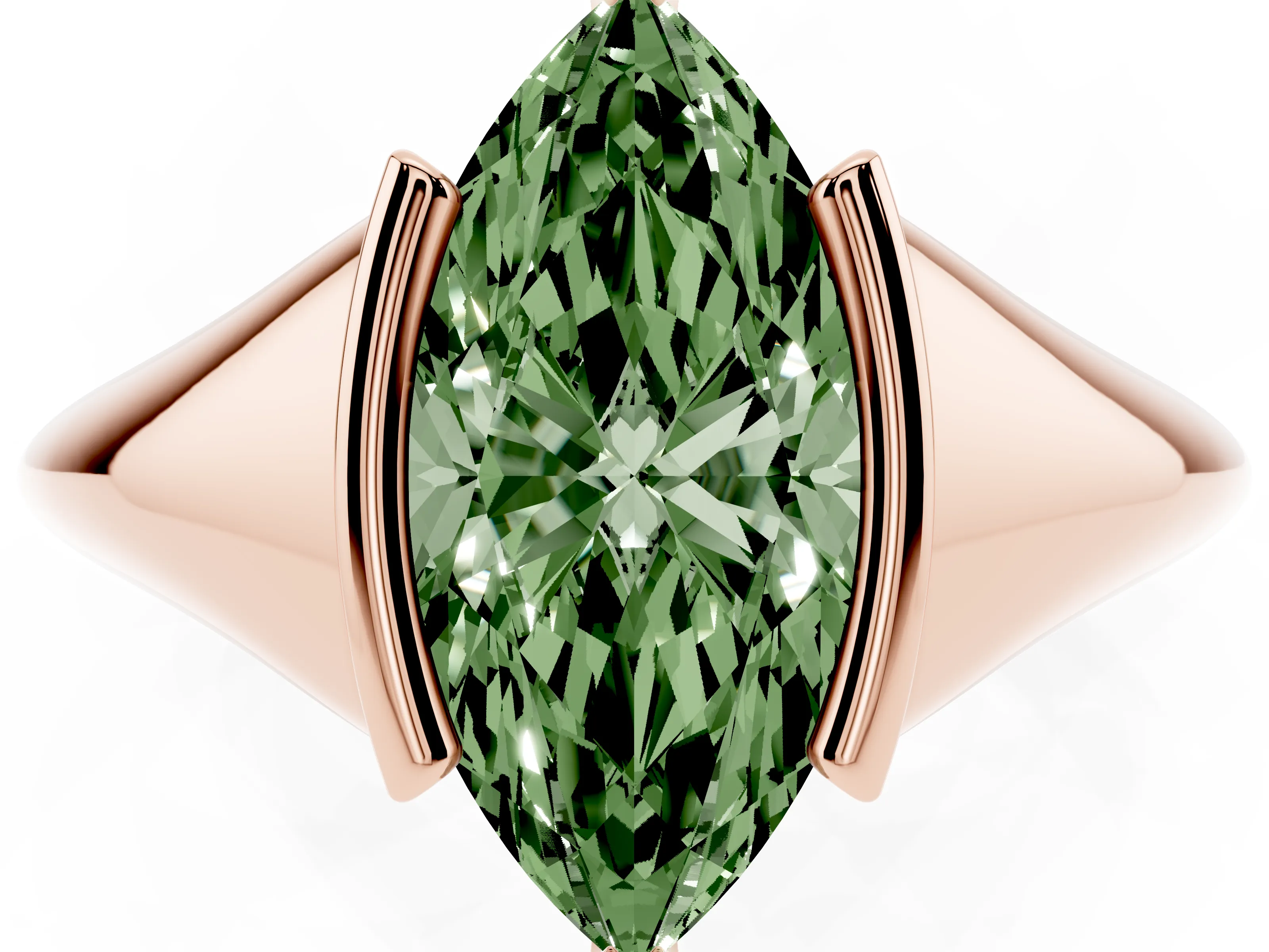 Fancy Green Marquise Cut Diamond Solitaire Tension Set Ring Set in Rose gold