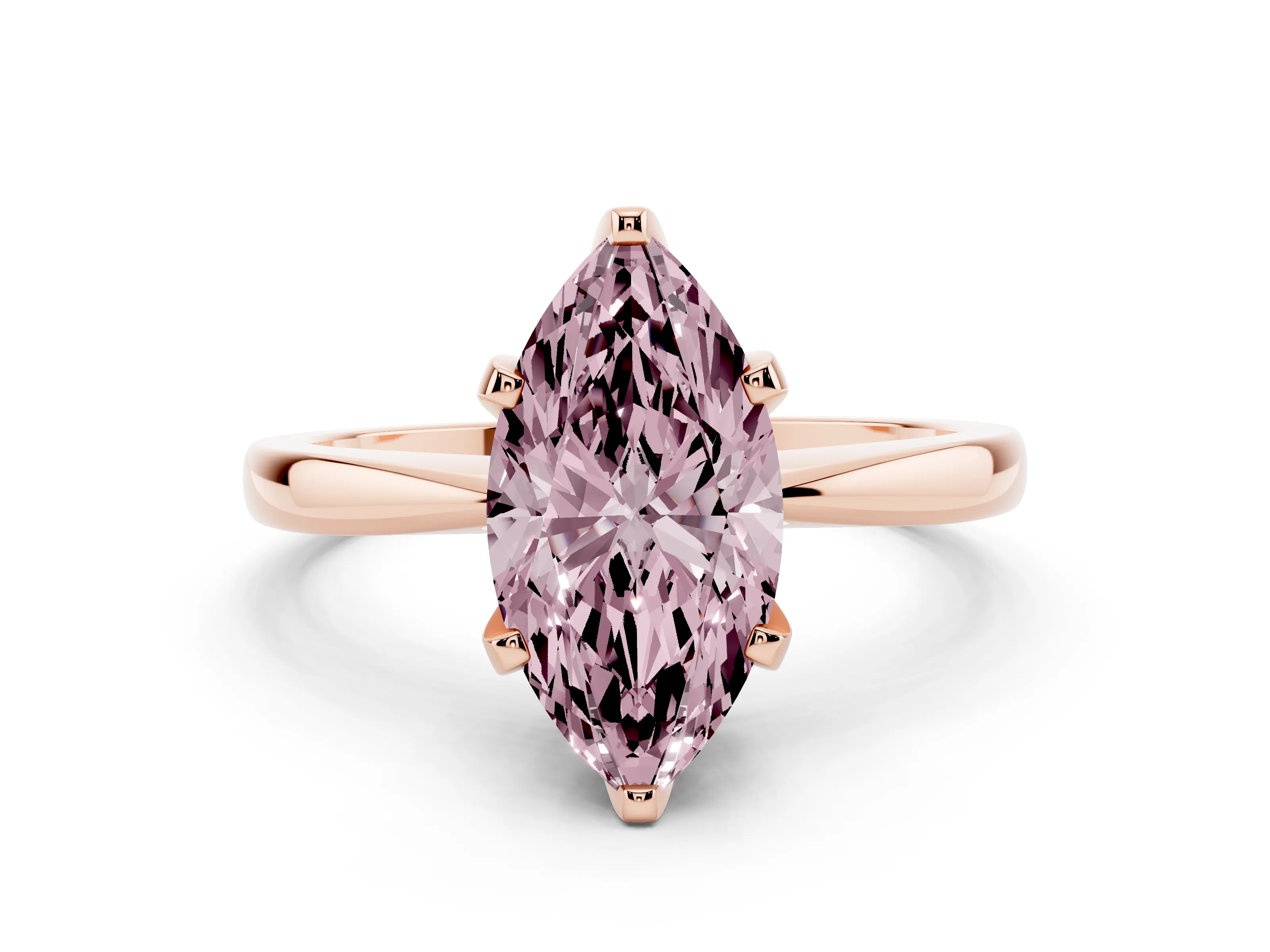 Fancy Pink Marquise Cut Diamond Solitaire Engagement Ring Set in Rose gold with Slim Tapered Solitaire Band