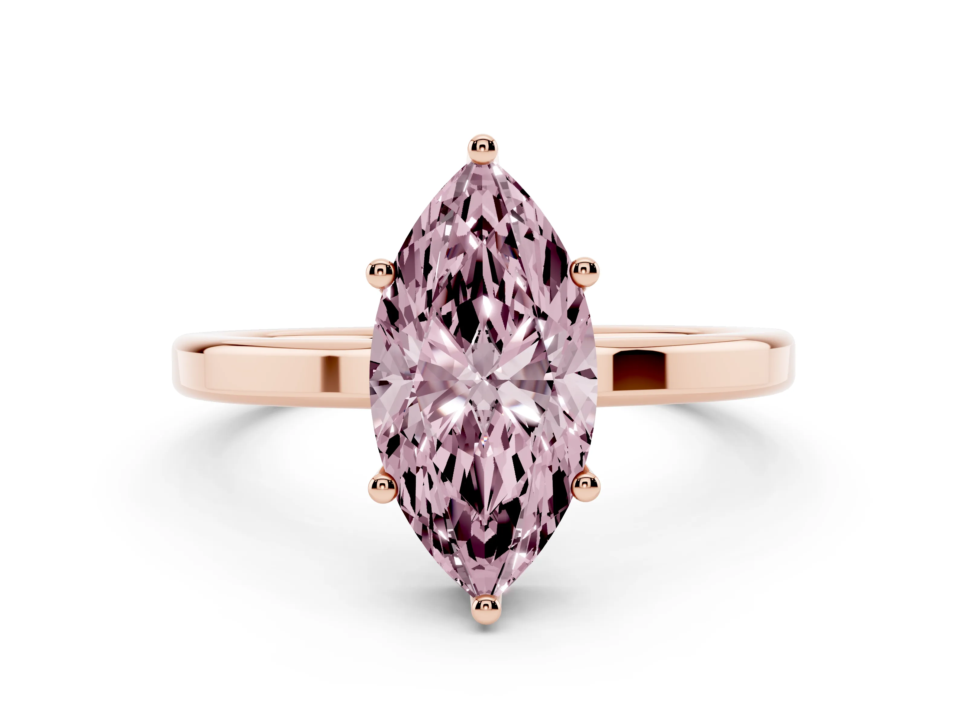 Fancy Pink Marquise Cut Diamond Solitaire Engagement Ring Set in Rose gold with Prong Setting on a Plain Band