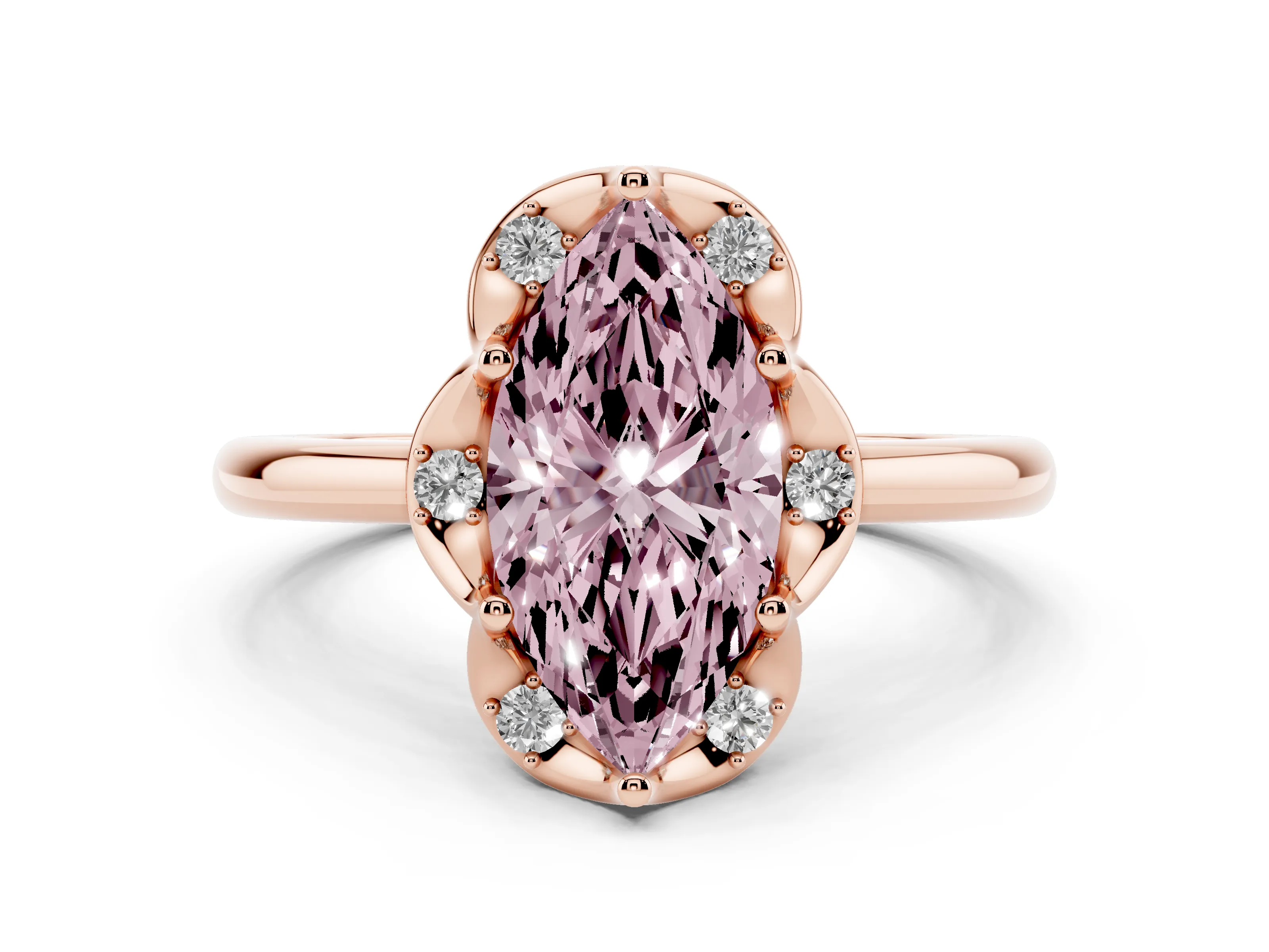 Fancy Pink Marquise Cut Diamond Round Cluster Halo Ring Set in Rose gold with Solitaire Band and Prong Setting