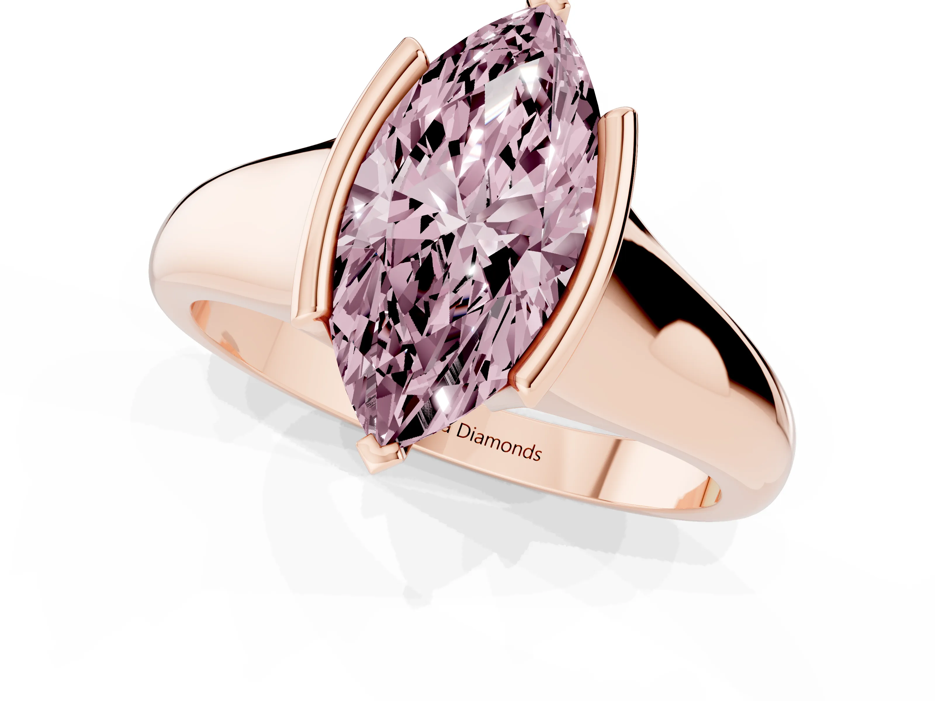 Fancy Pink Marquise Cut Diamond Solitaire Tension Set Ring Set in Rose gold with Split Shank Band