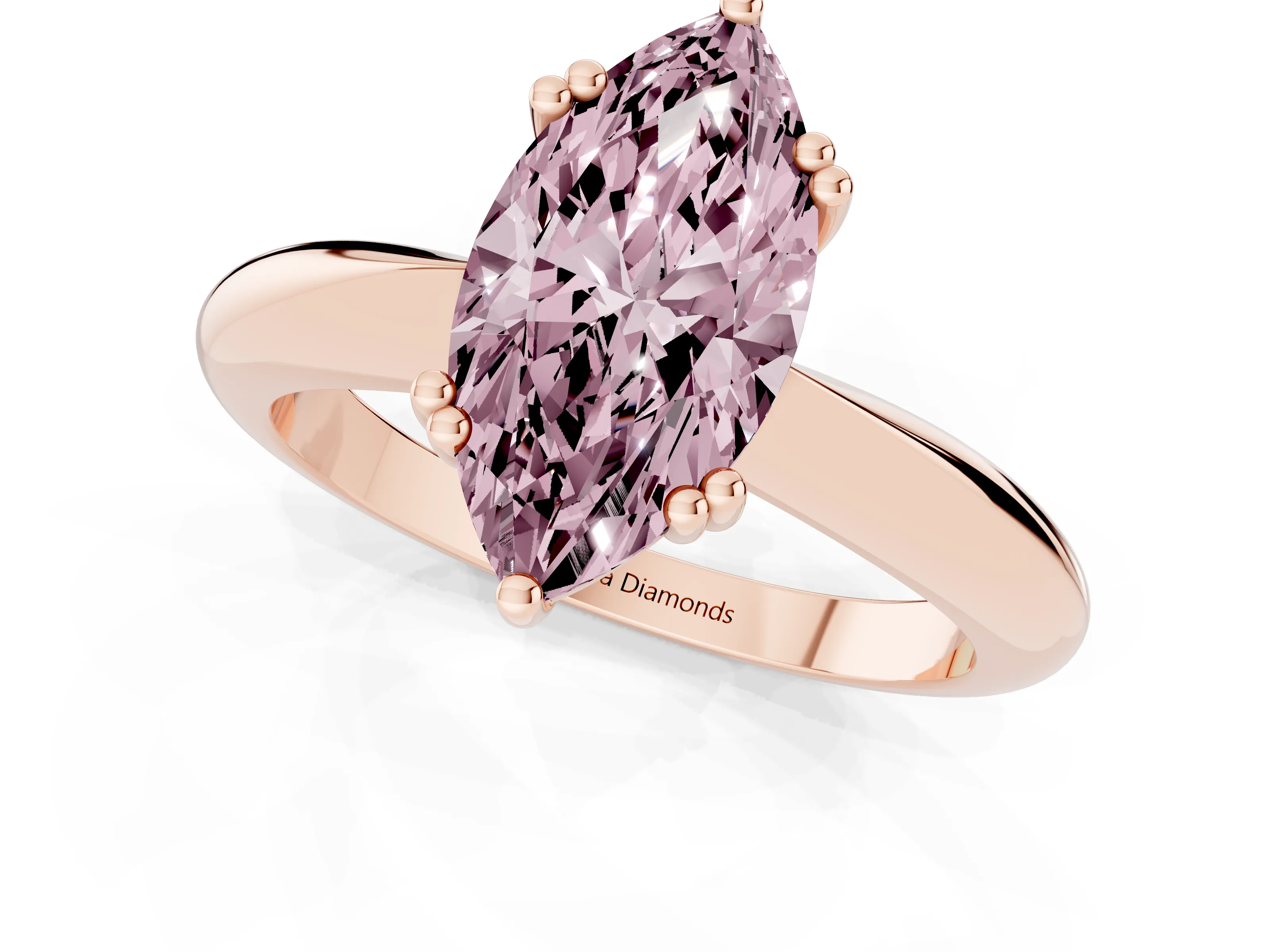 Fancy Pink Marquise Cut Diamond Solitaire Engagement Ring Set in Rose gold with Tapered Band and Prong Setting