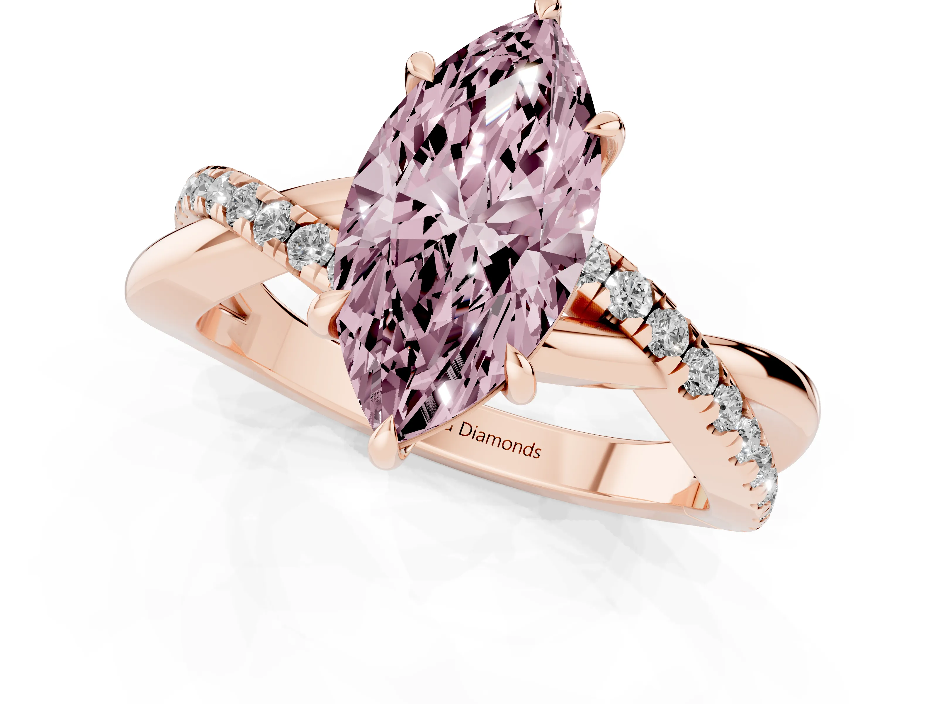 Fancy Pink Marquise Cut Diamond Twisted Pavé Band Ring Set in Rose gold with Prong Setting
