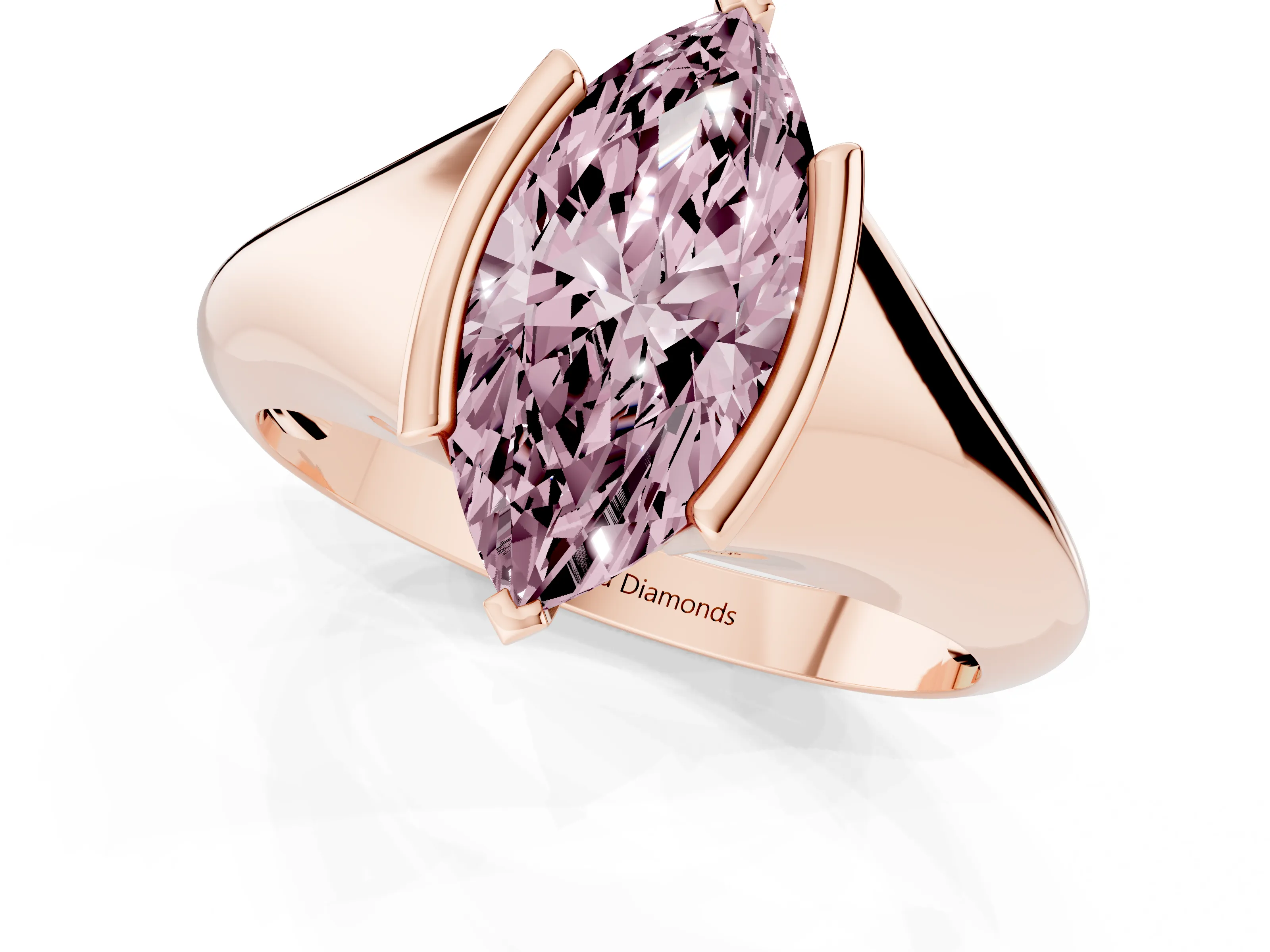 Fancy Pink Marquise Cut Diamond Solitaire Tension Set Ring Set in Rose gold