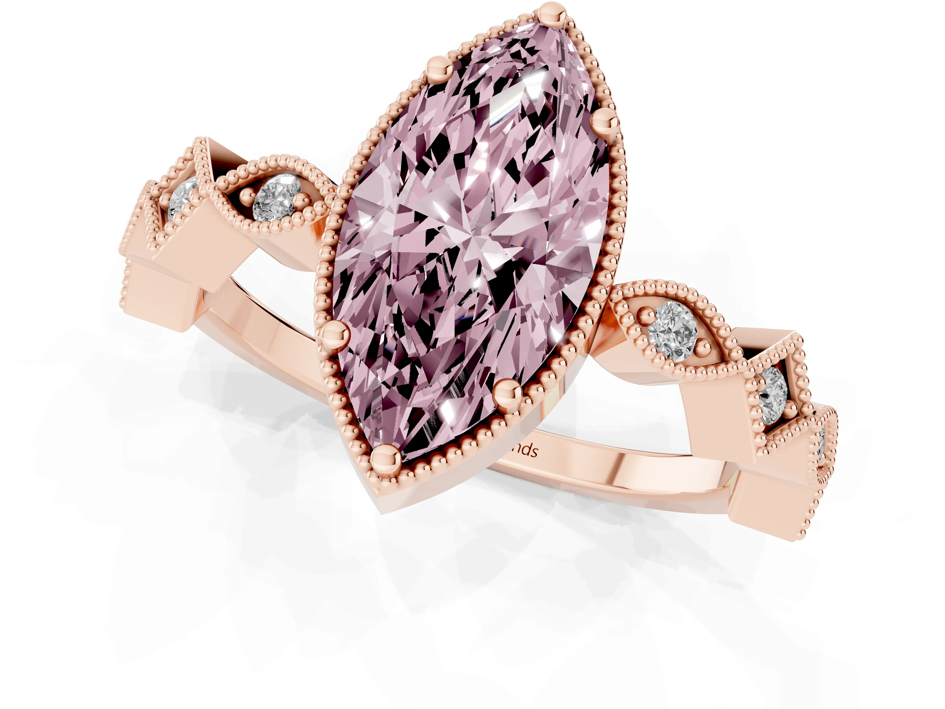 Fancy Pink Marquise Cut Diamond Milgrain Marquise Twist Band Ring Set in Rose gold with Prong Setting