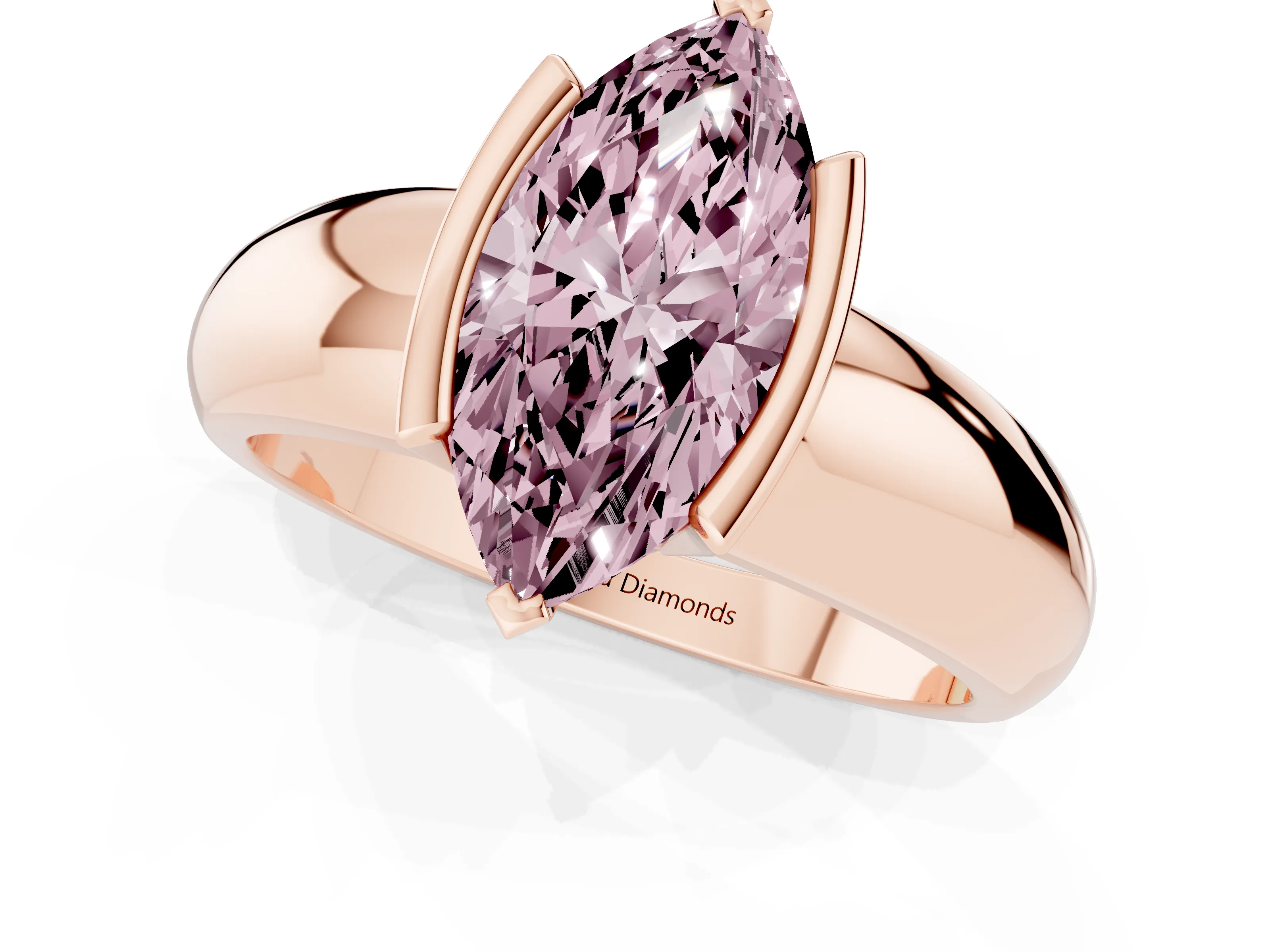 Fancy Pink Marquise Cut Diamond Solitaire Tension Set Ring Set in Rose gold with Wide Band