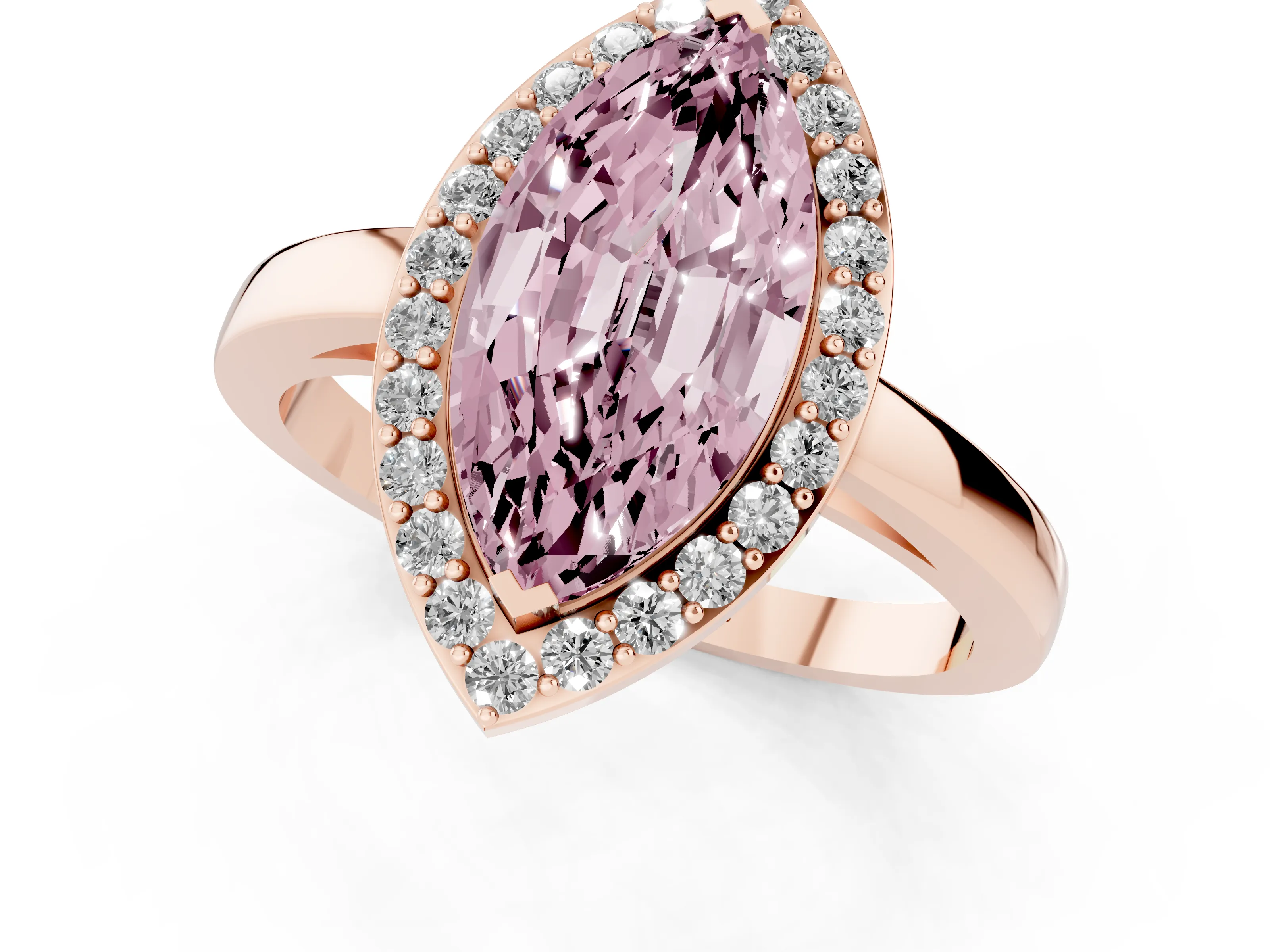 Fancy Pink Marquise Cut Diamond Halo Ring Set in Rose gold with Solitaire Band and Prong Setting