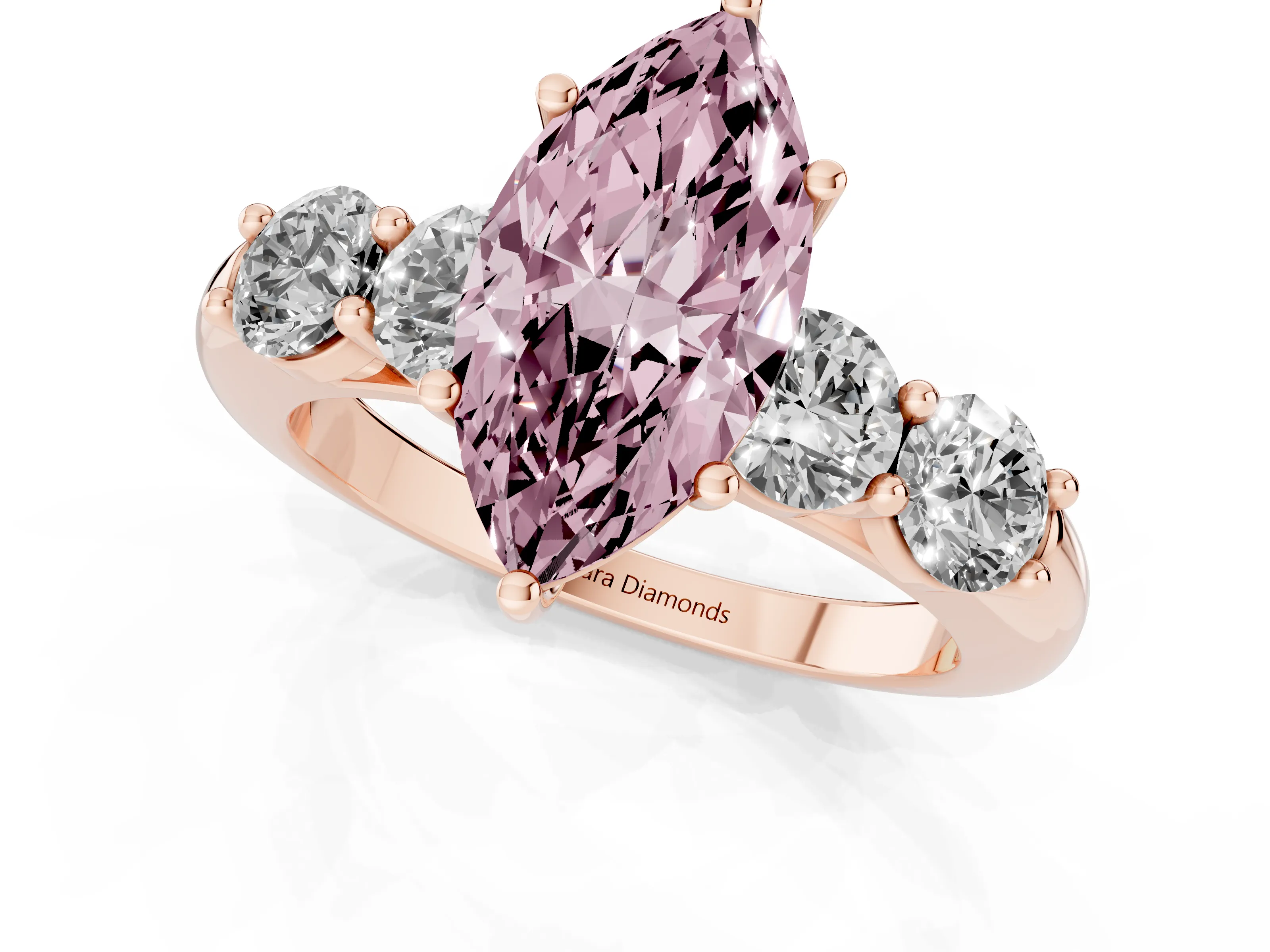 Fancy Pink Marquise Cut Diamond Five-Stone Prong Set Ring Set in Rose gold with Classic Band