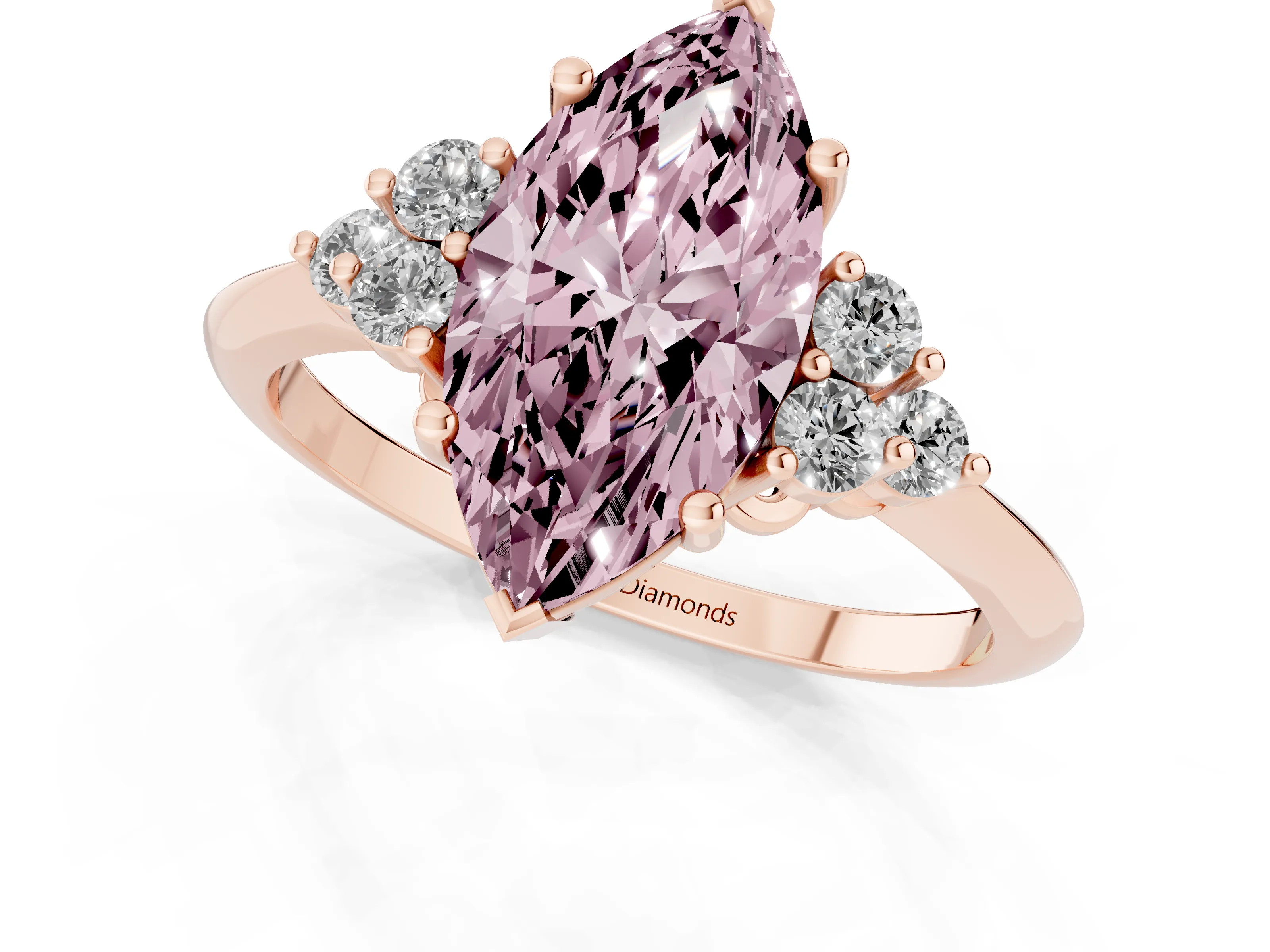 Fancy Pink Marquise Cut Diamond Cluster Ring Set in Rose gold with Plain Band and Prong Setting
