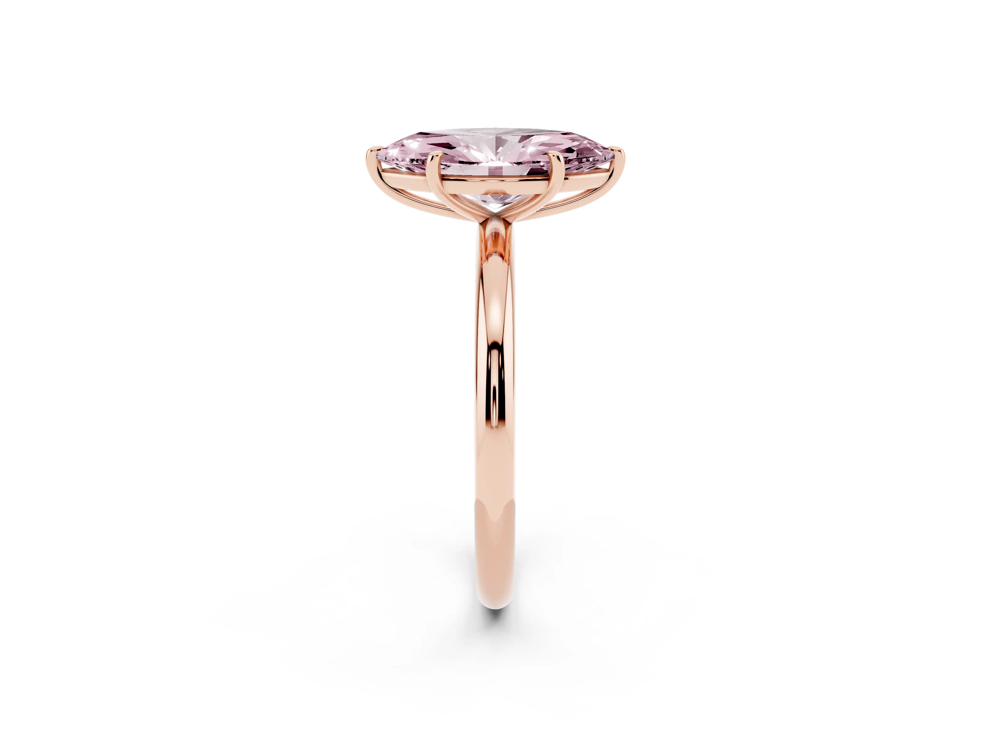 Fancy Pink Marquise Cut Diamond Solitaire Ring Set in Rose gold with Prong Setting on a Polished Plain Band
