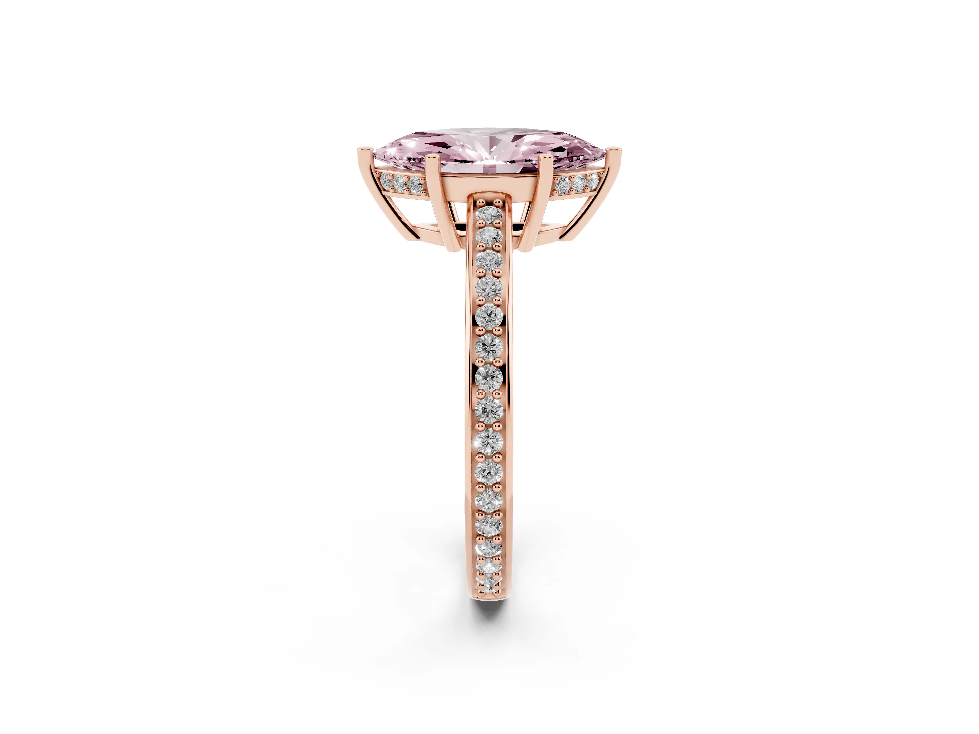 Fancy Pink Marquise Cut Diamond Pavé Band Prong Set Solitaire Ring Set in Rose gold