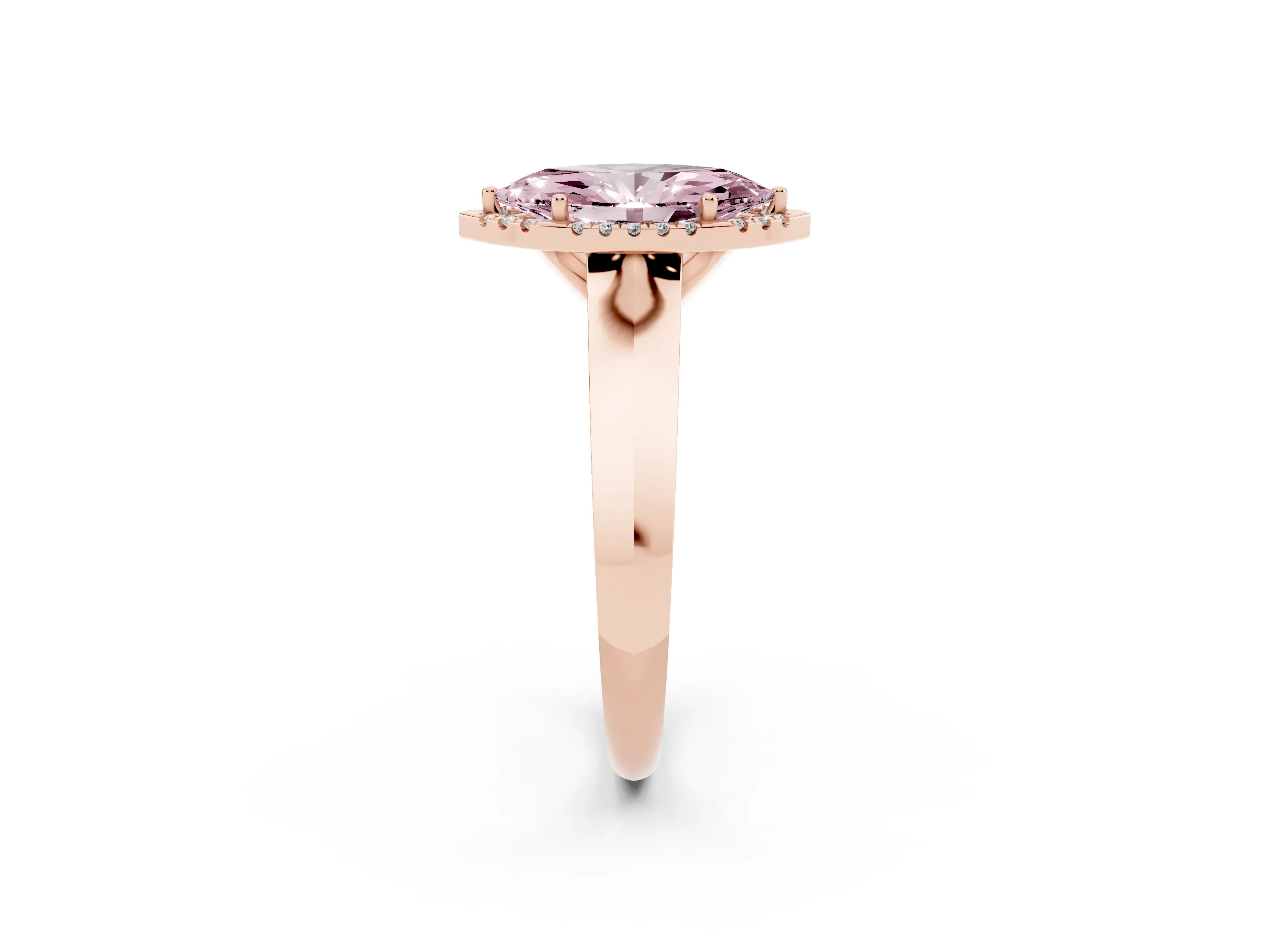 Fancy Pink Marquise Cut Diamond Halo Ring Set in Rose gold with Cathedral Band and Prong Setting