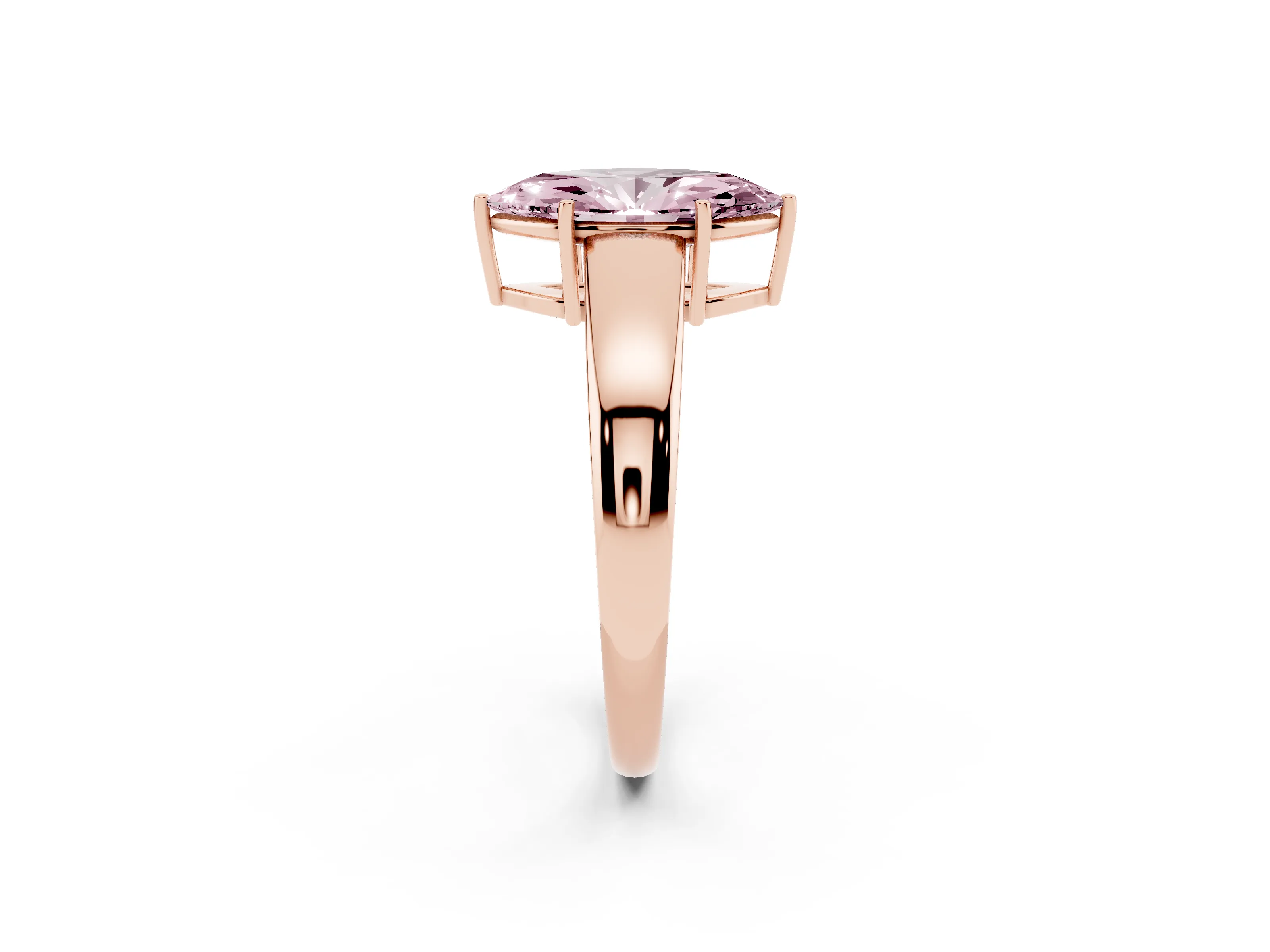 Fancy Pink Marquise Cut Diamond Solitaire Ring Set in Rose gold with Tapered Band and Prong Setting