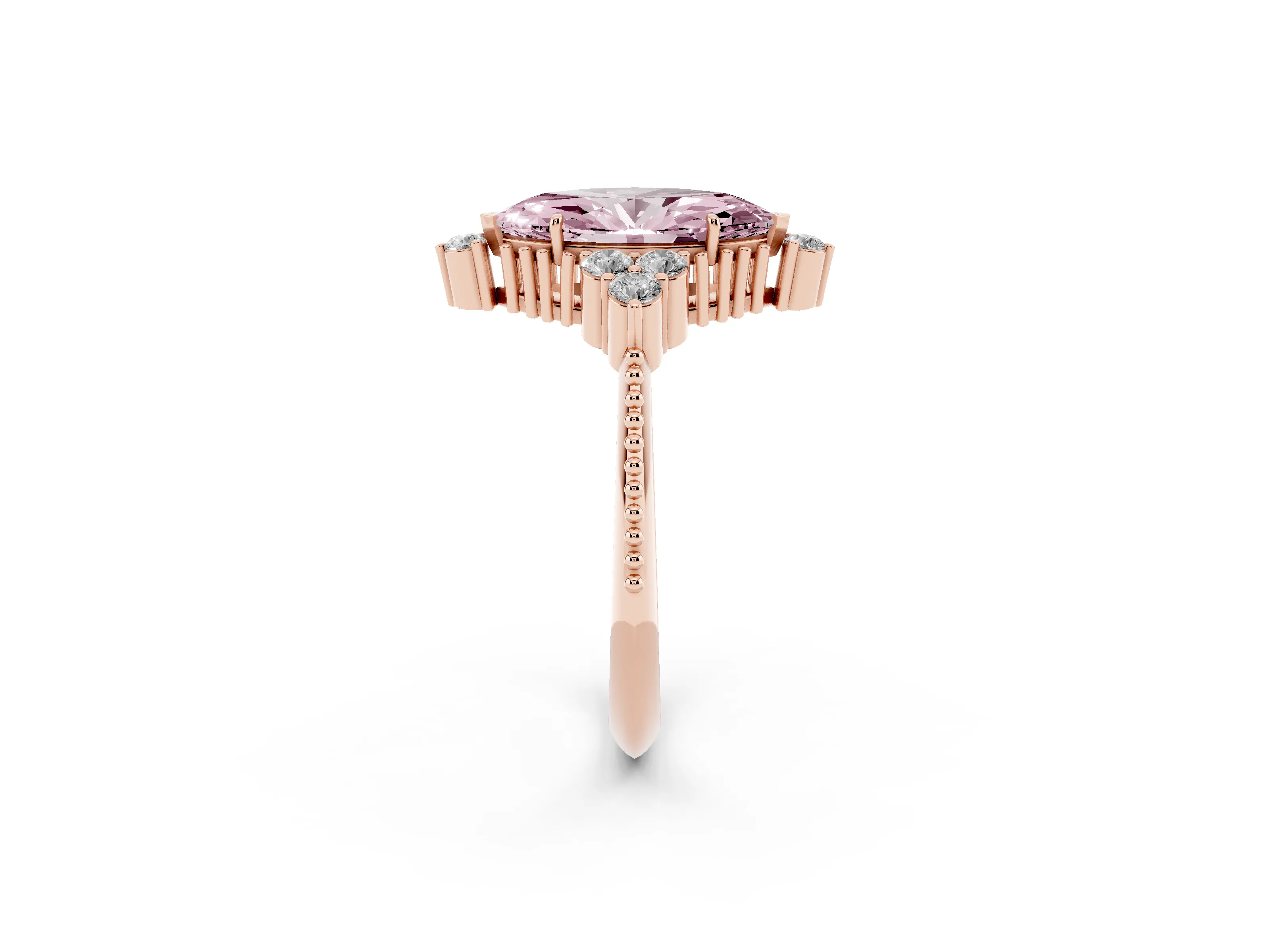 Fancy Pink Marquise Cut Diamond Cluster Ring Set in Rose gold with Beaded Band