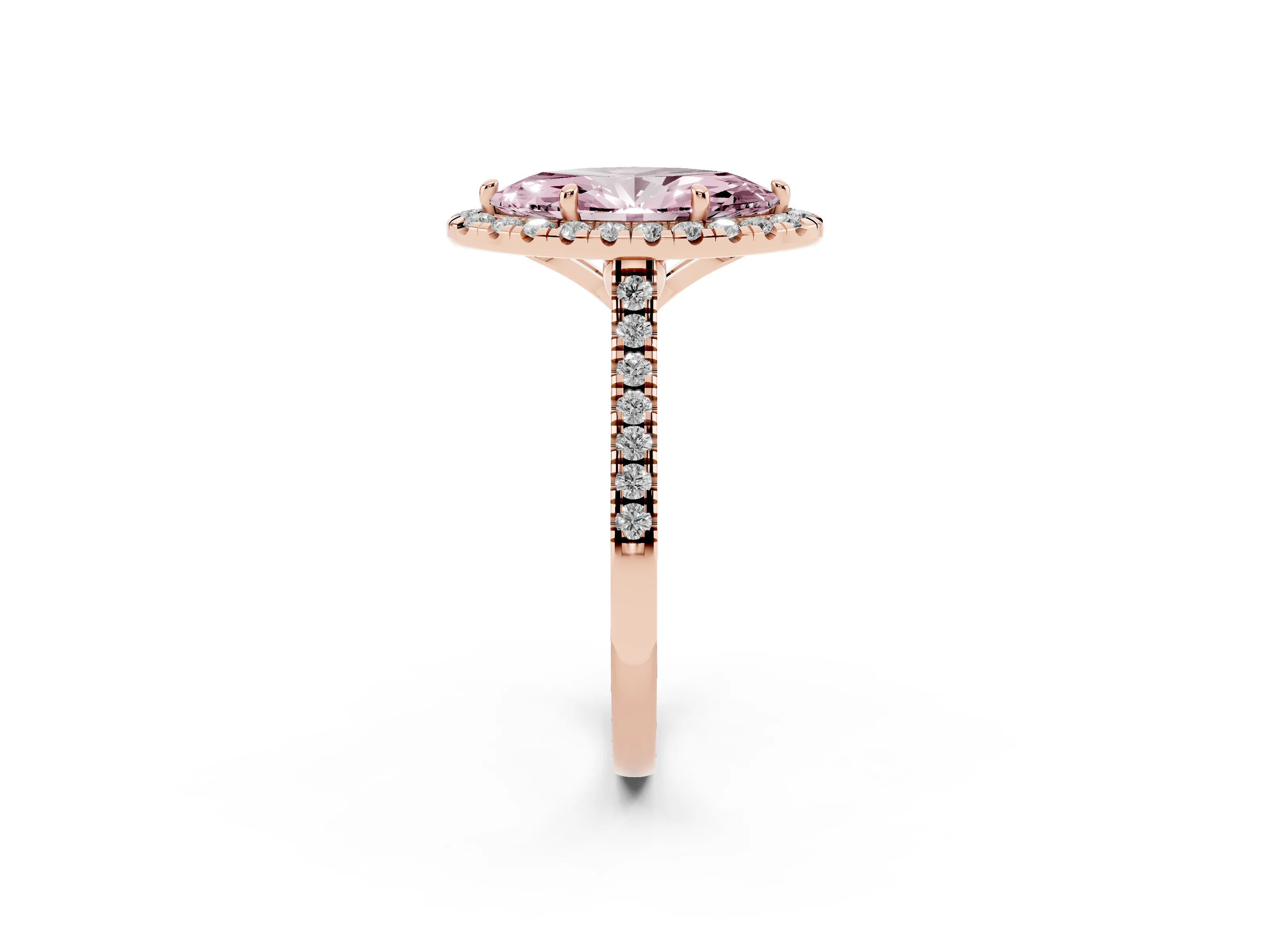Fancy Pink Marquise Cut Diamond Cushion Halo Ring Set in Rose gold with Pavé Band