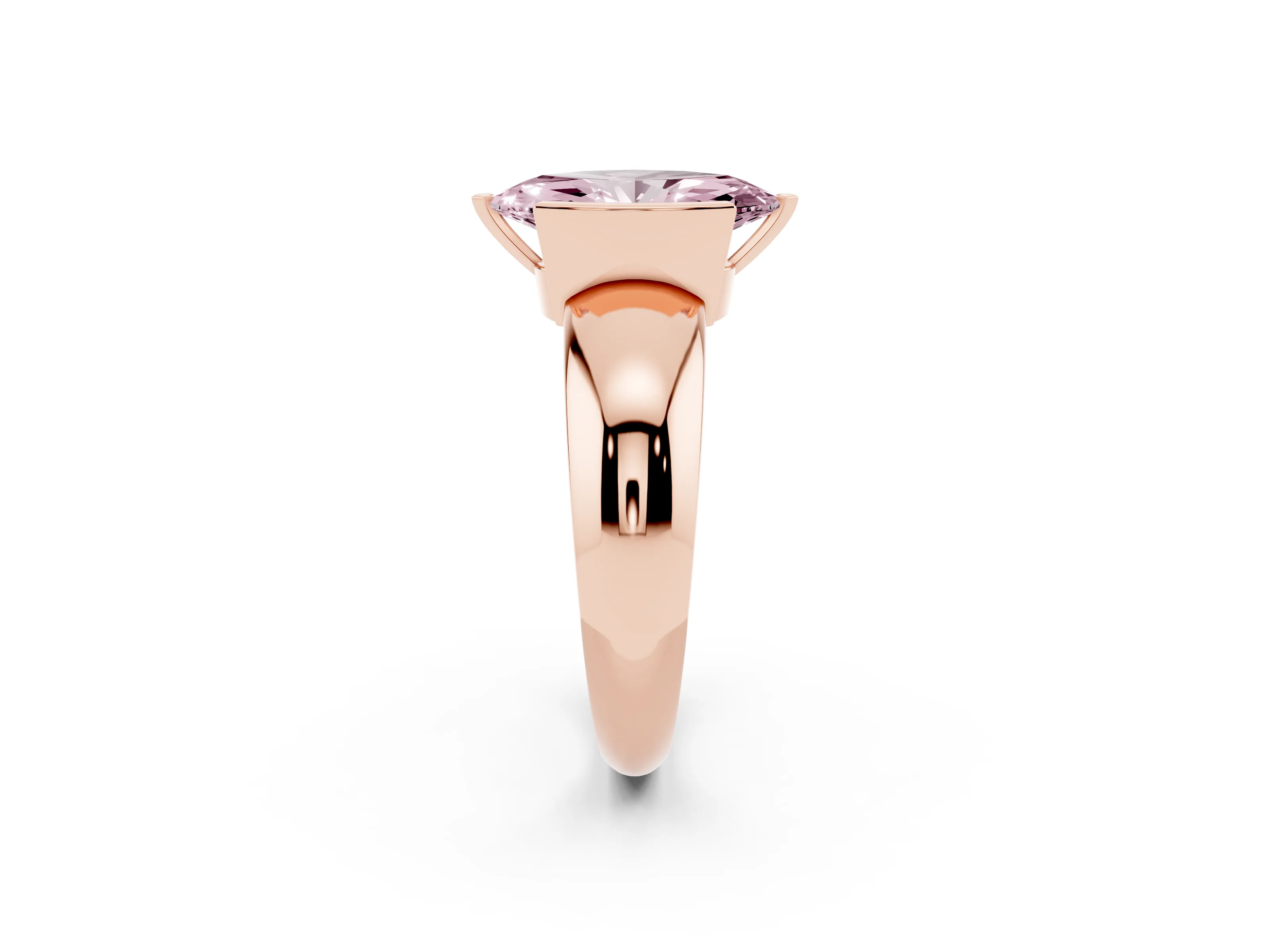 Fancy Pink Marquise Cut Diamond Solitaire Tension Set Ring Set in Rose gold with Wide Band