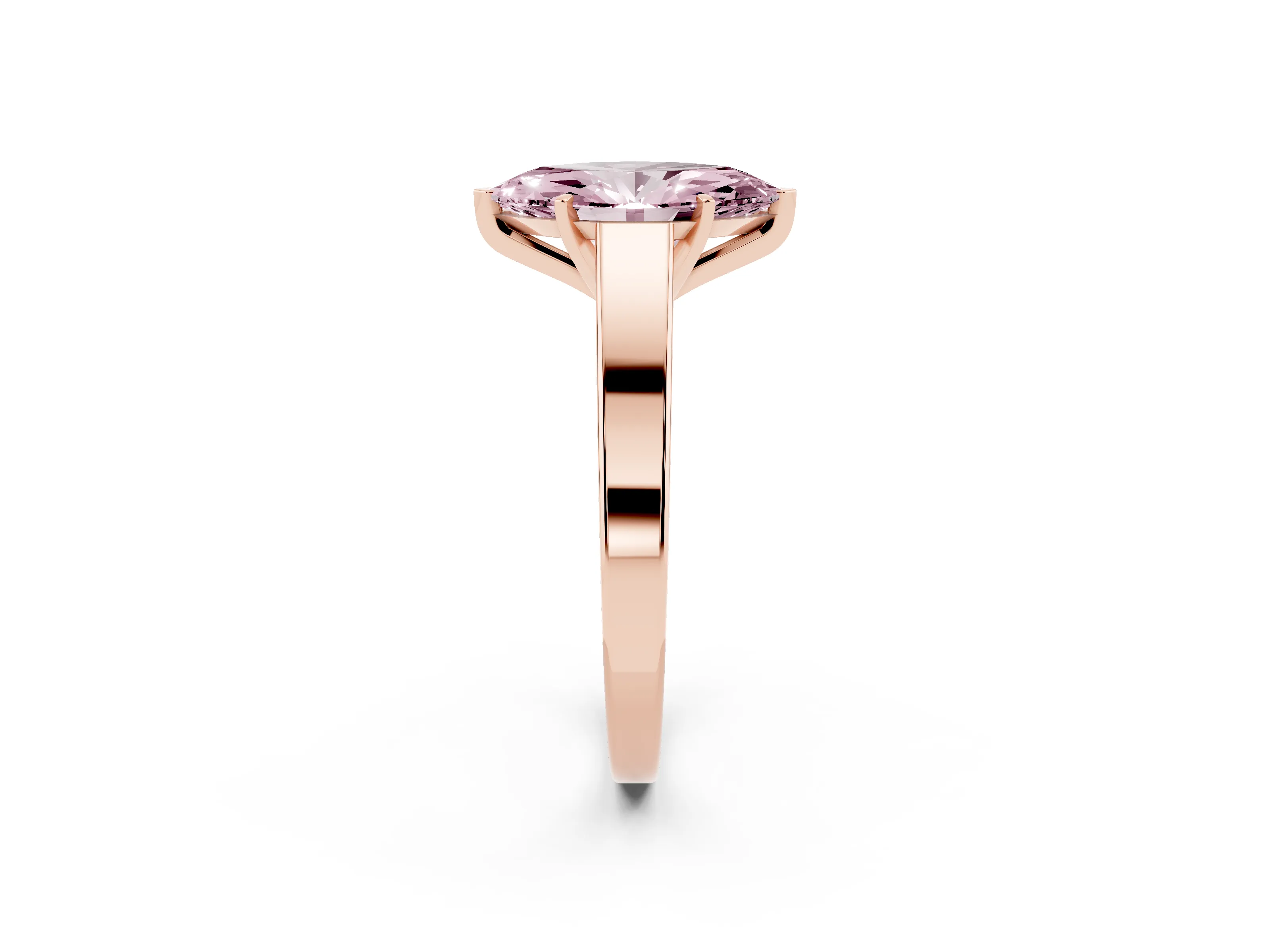 Fancy Pink Marquise Cut Diamond Solitaire Engagement Ring Set in Rose gold with Prong Setting and Tapered Band