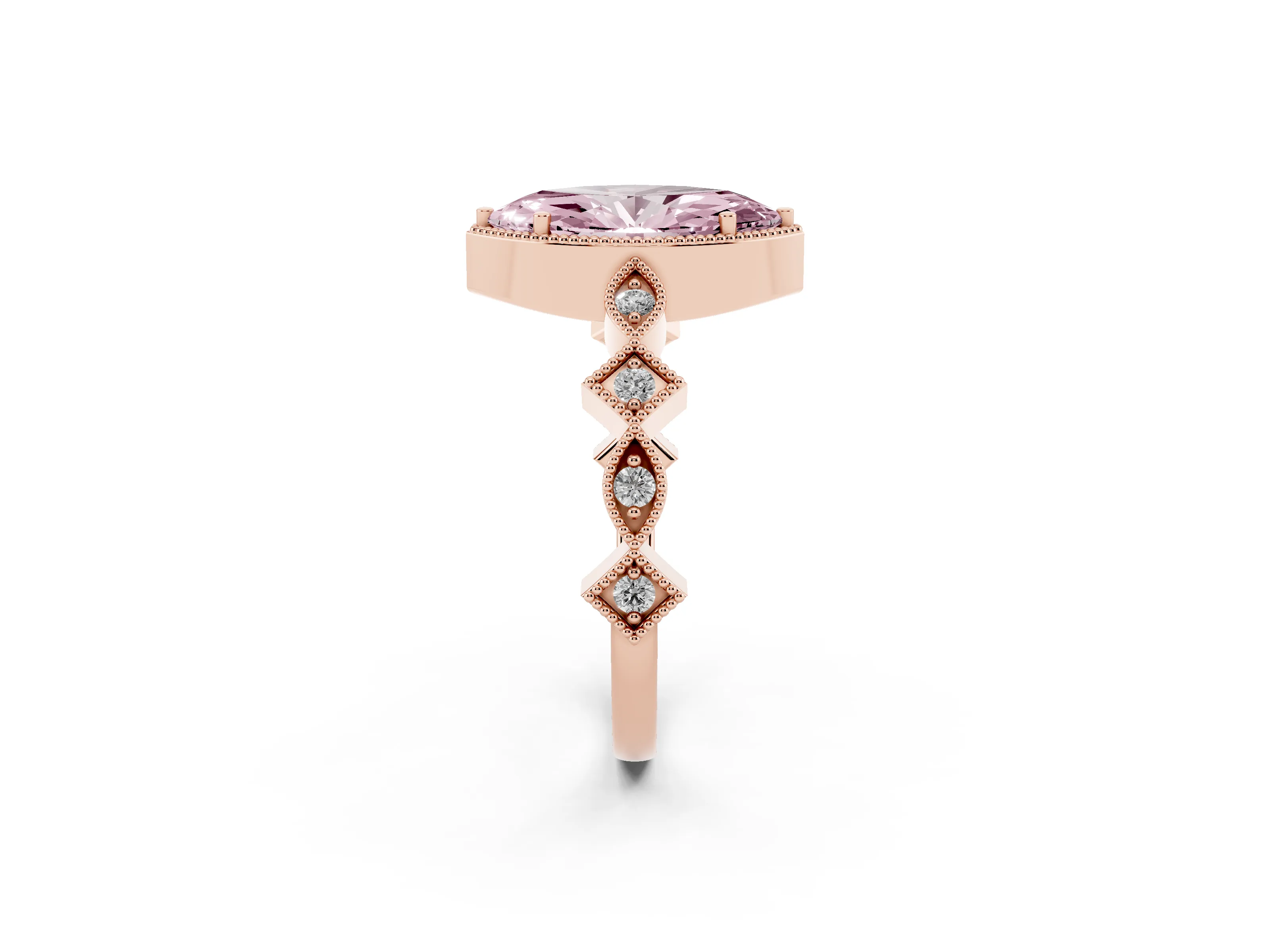 Fancy Pink Marquise Cut Diamond Milgrain Marquise Twist Band Ring Set in Rose gold with Prong Setting