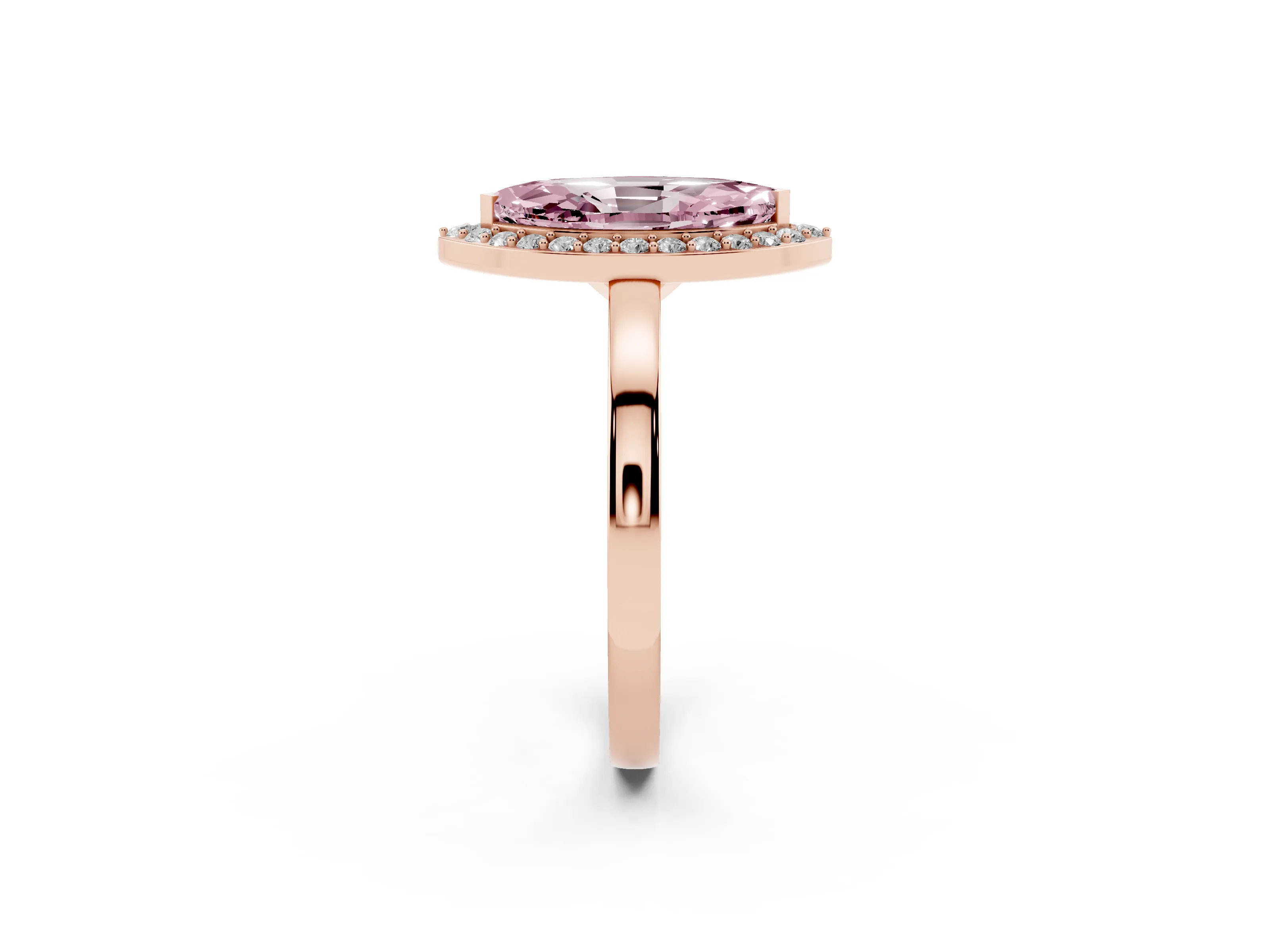 Fancy Pink Marquise Cut Diamond Halo Ring Set in Rose gold with Solitaire Band and Prong Setting