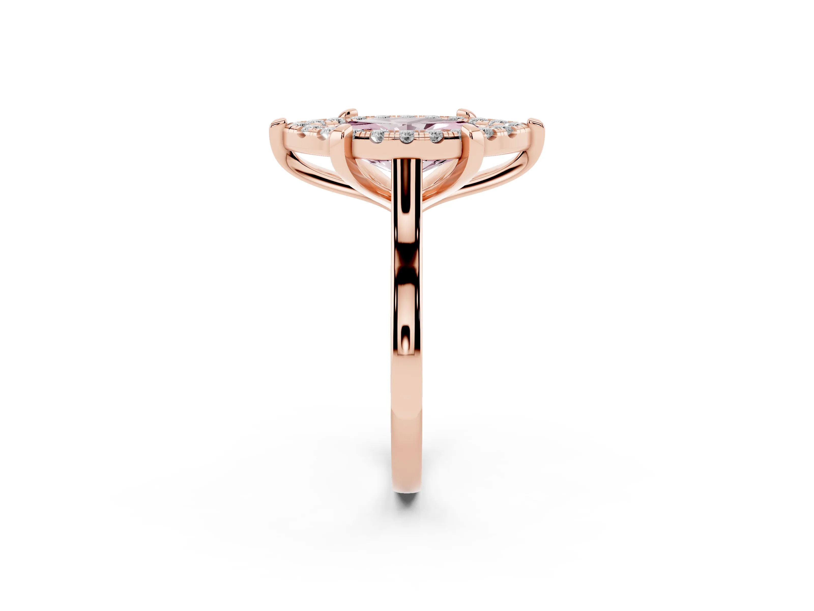 Fancy Pink Marquise Cut Diamond Cluster Halo Solitaire Ring Set in Rose gold with Prong Setting