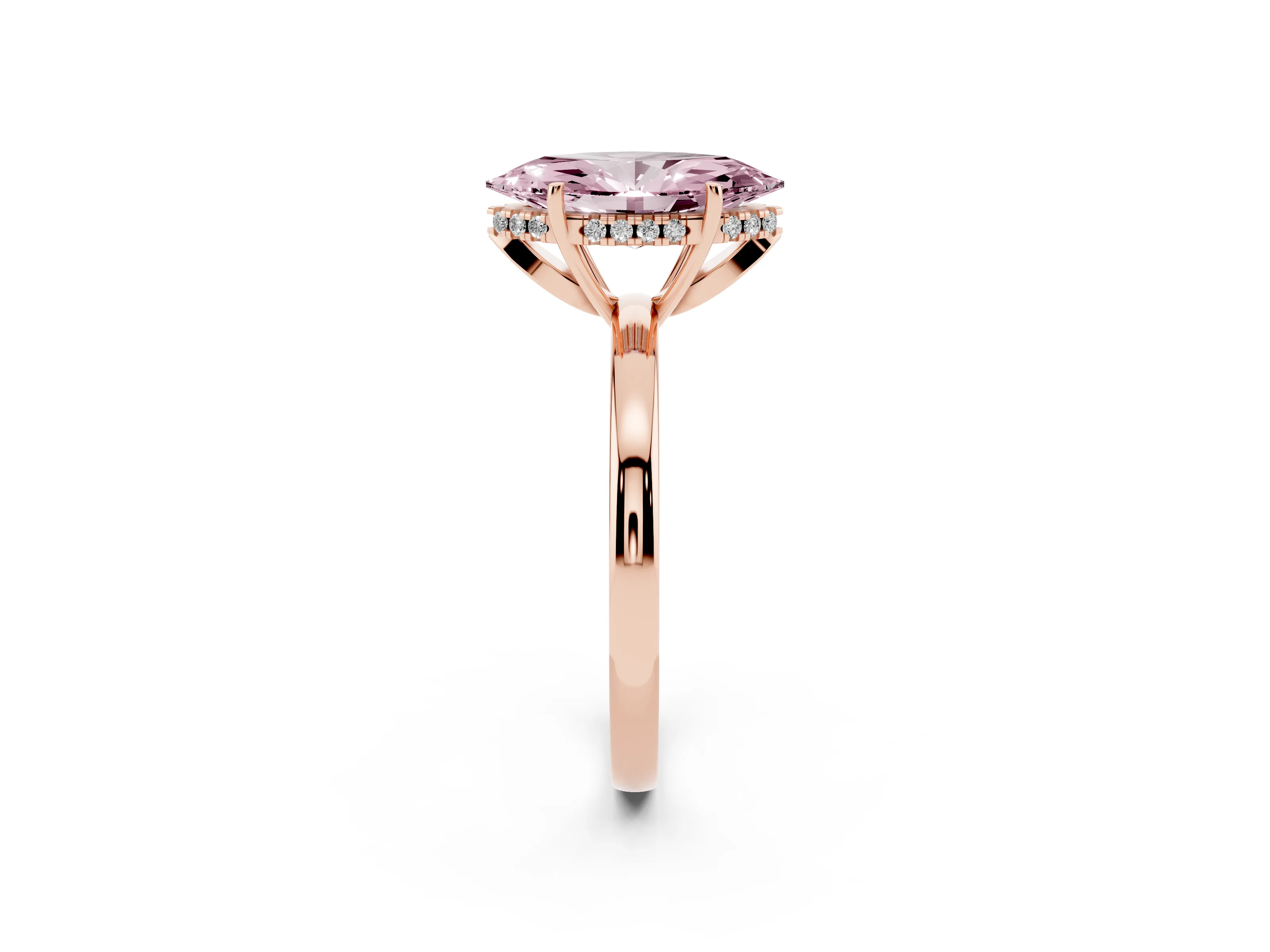 Fancy Pink Marquise Cut Diamond Solitaire Ring Set in Rose gold with Plain Band and Prong Setting