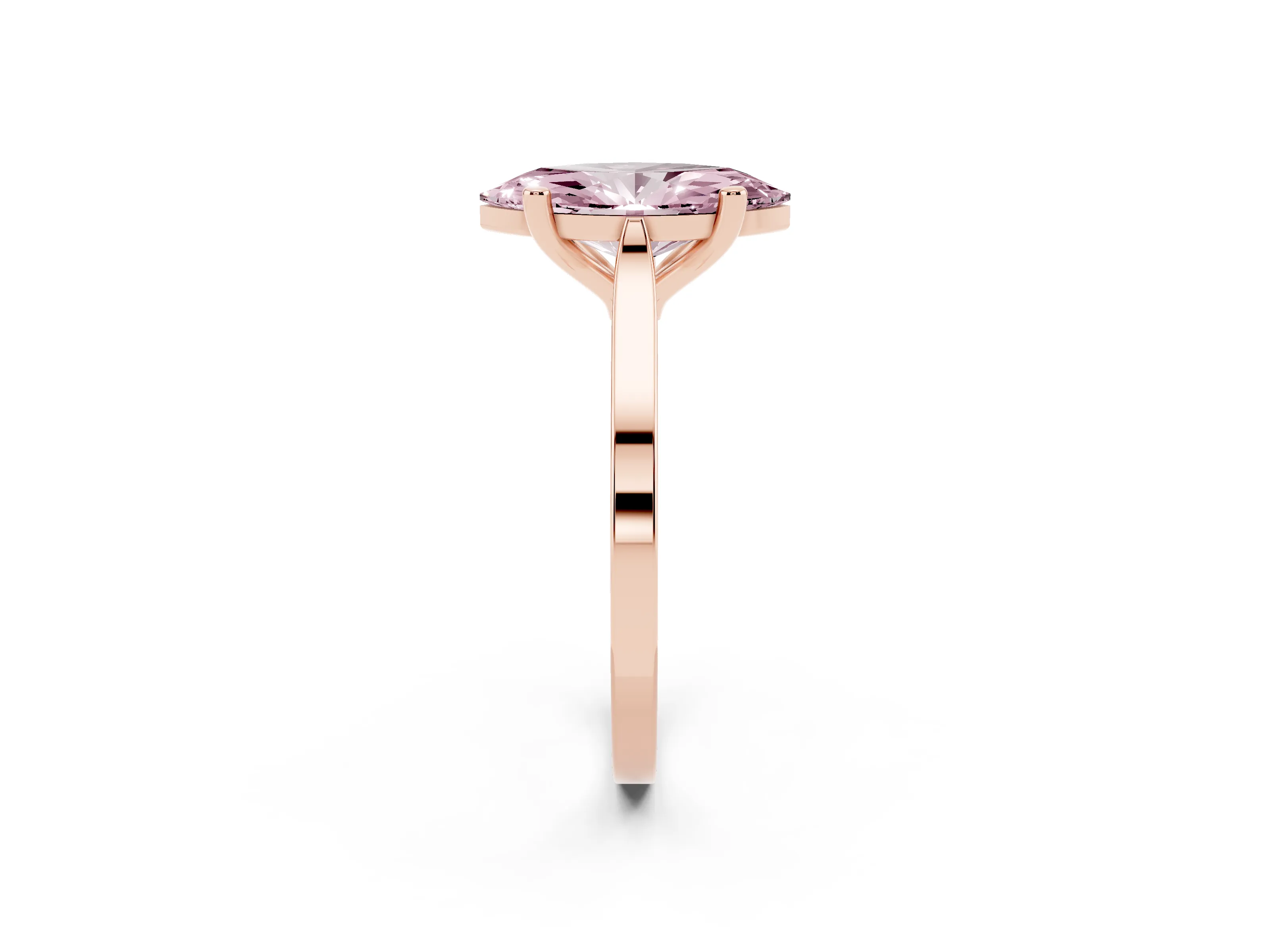 Fancy Pink Marquise Cut Diamond Solitaire Ring Set in Rose gold with Prong Setting and Tapered Band