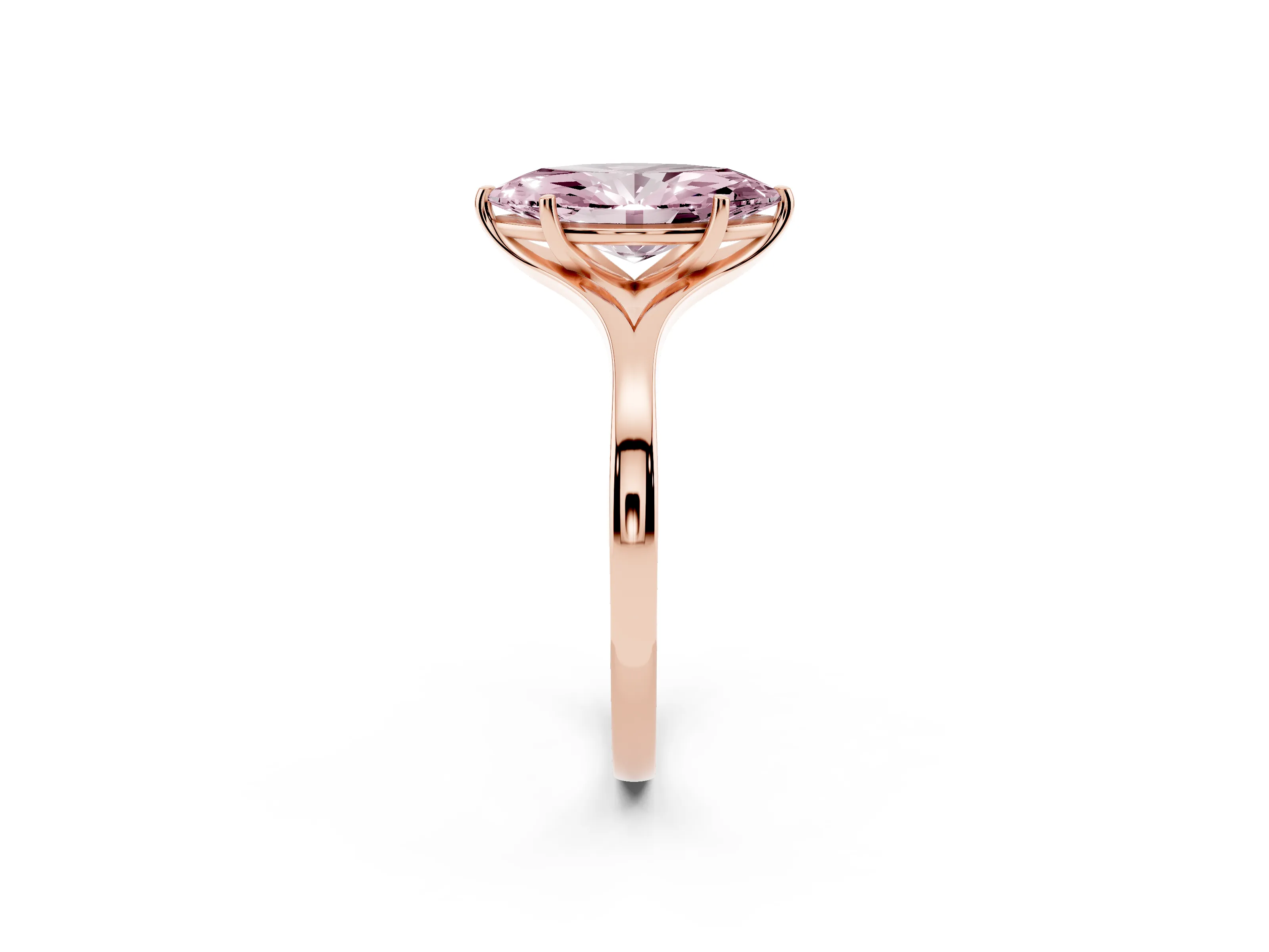 Fancy Pink Marquise Cut Diamond Solitaire Ring Set in Rose gold with Polished Tapered Band and Prong Setting