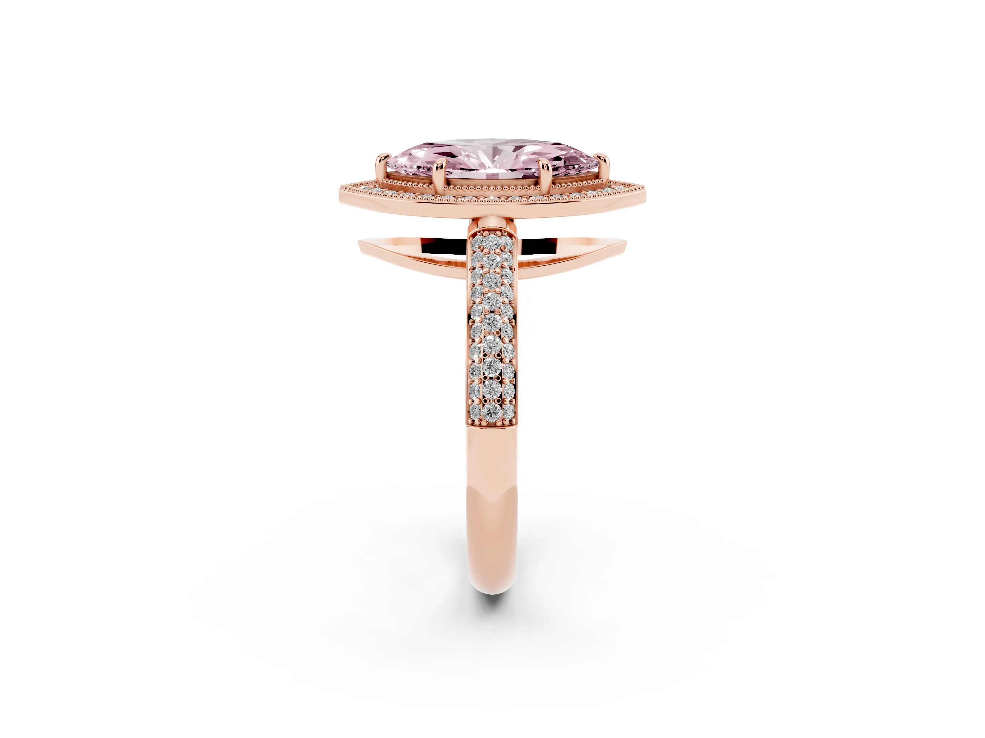 Fancy Pink Marquise Cut Diamond Halo Pavé Band Set in Rose gold with Prong Setting