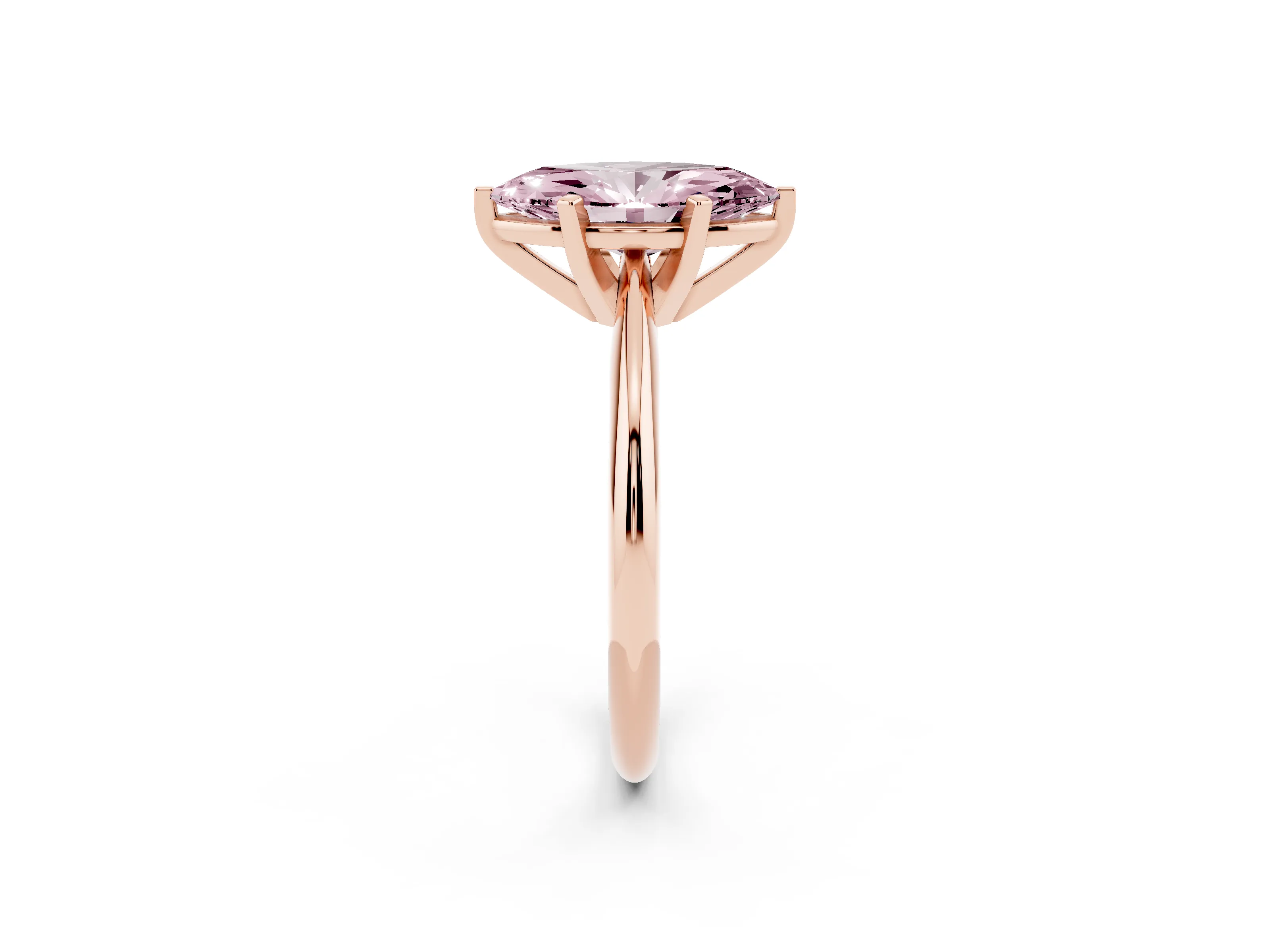 Fancy Pink Marquise Cut Diamond Solitaire Ring Set in Rose gold with Prong Setting on a Plain Round Band