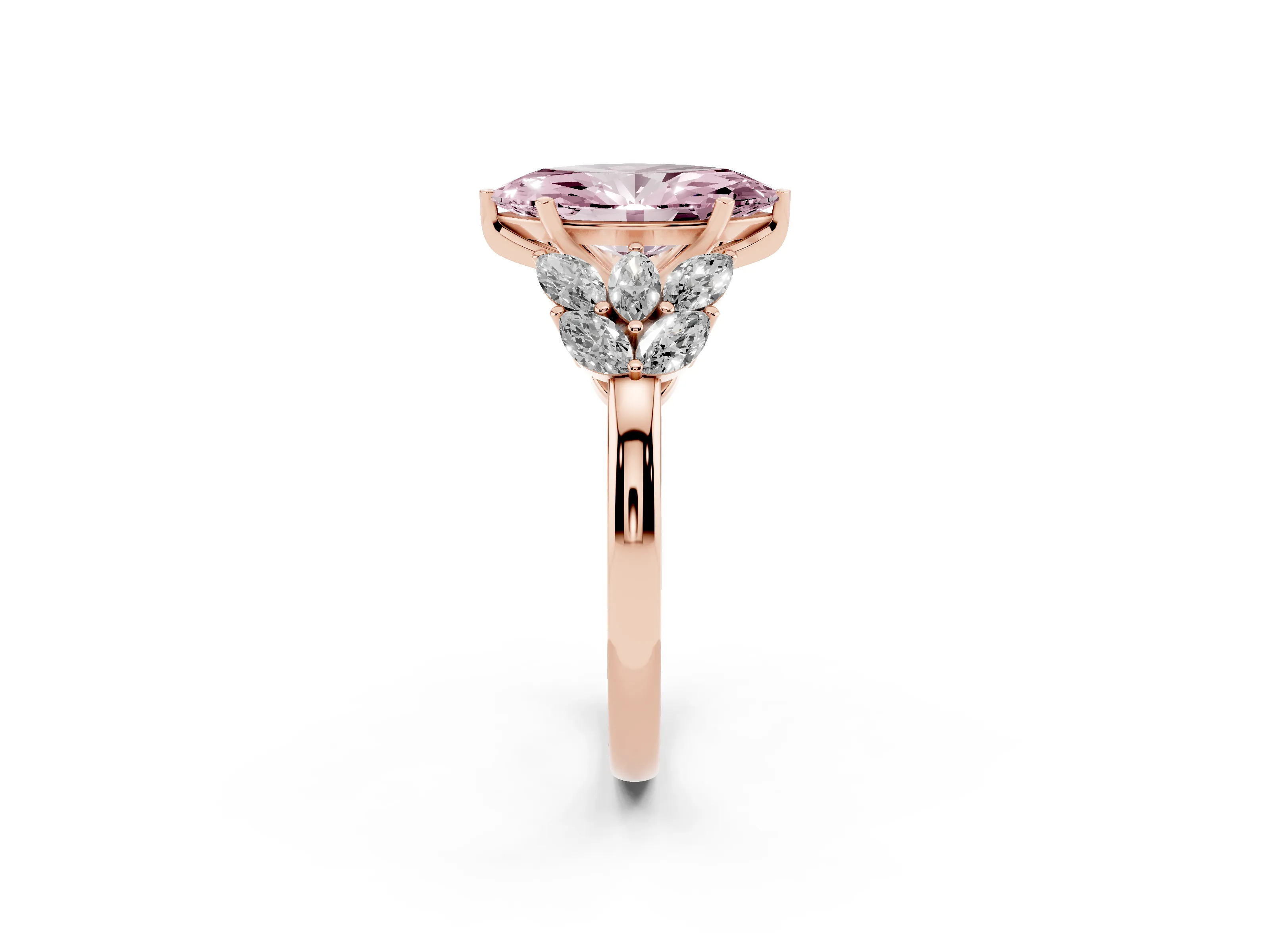 Fancy Pink Marquise Cut Diamond Cluster Leaf Design Ring Set in Rose gold with Prong Setting