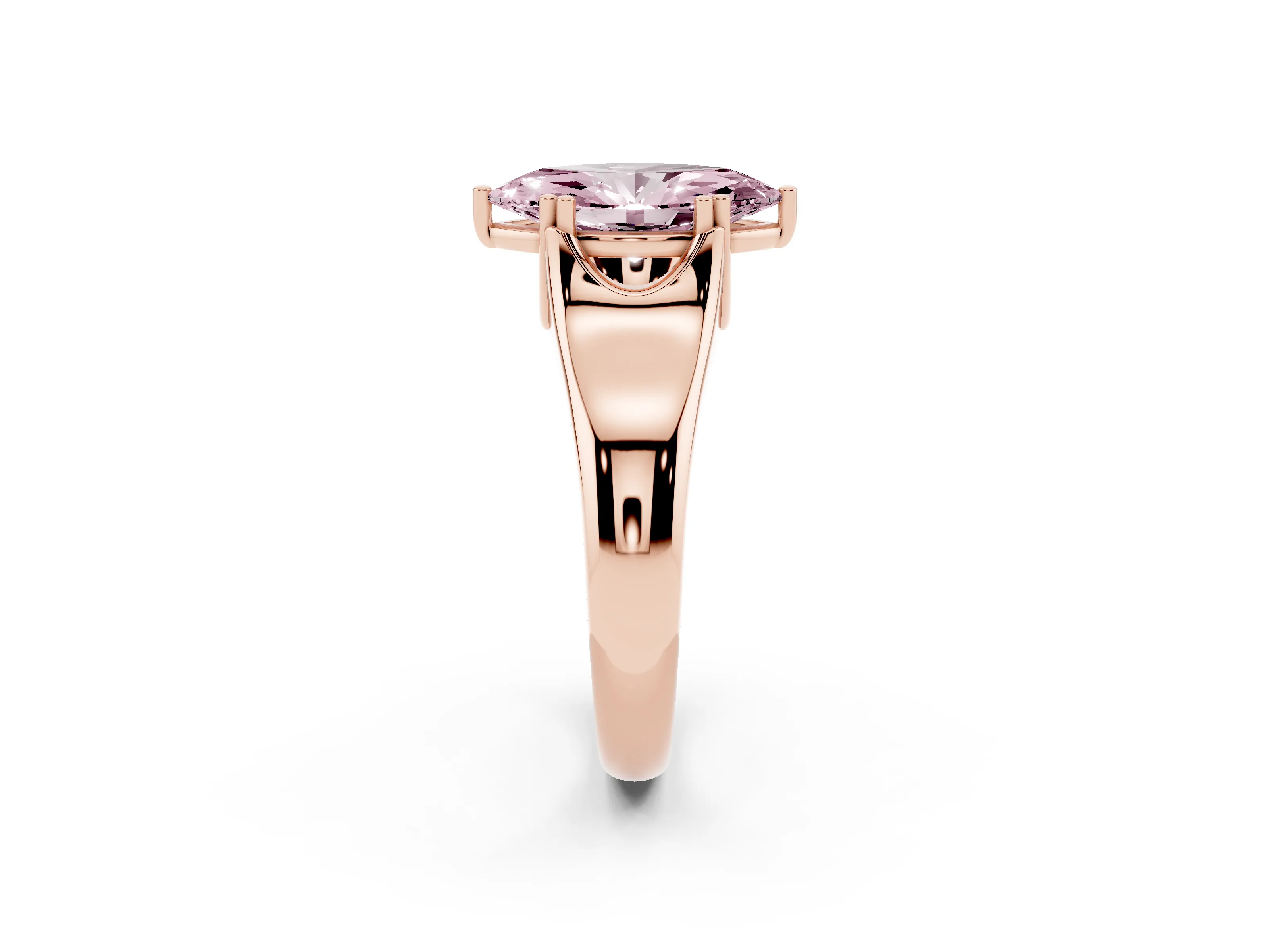 Fancy Pink Marquise Cut Diamond Solitaire Ring Set in Rose gold with Wide Band and Prong Setting