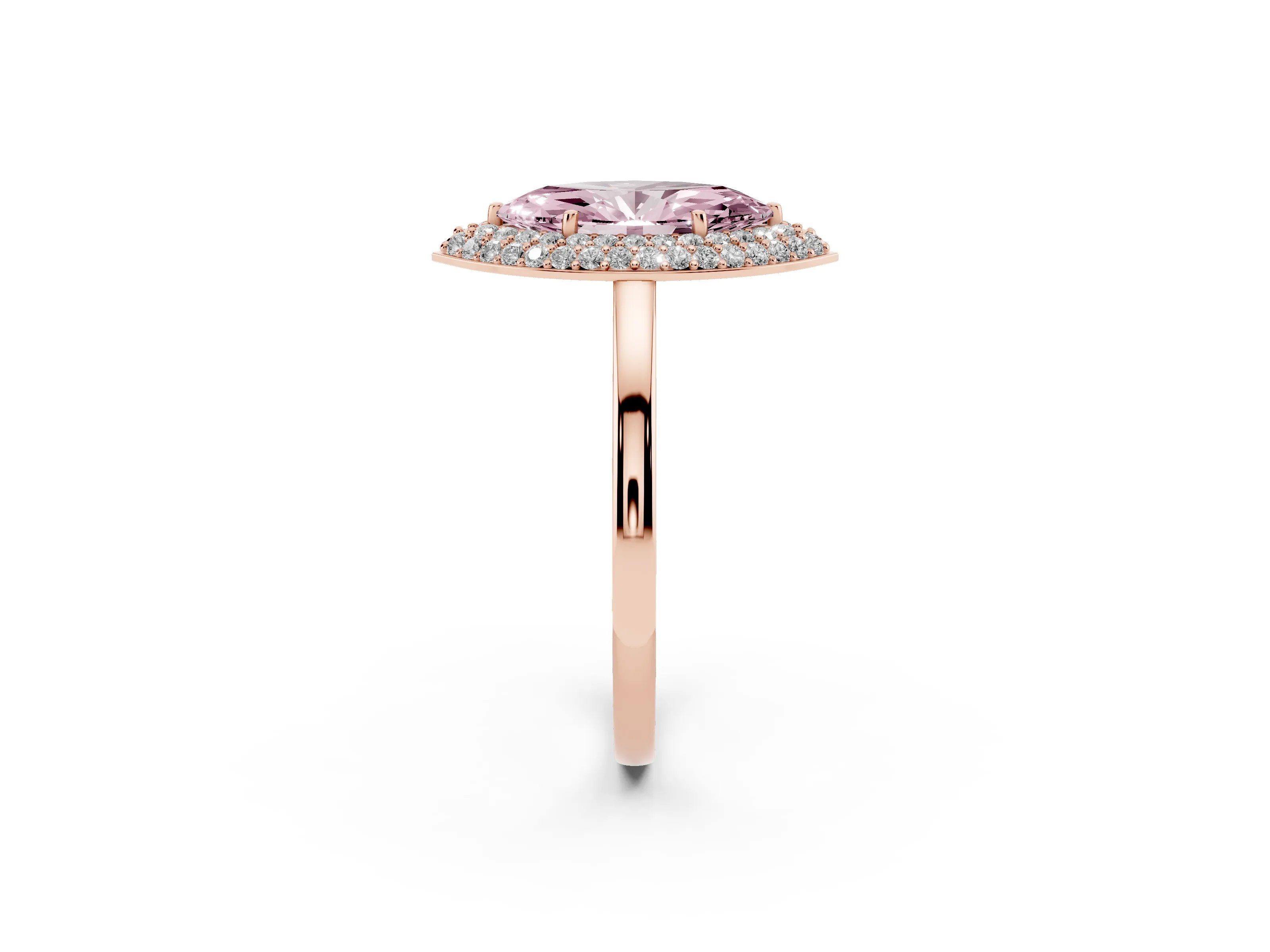 Fancy Pink Marquise Cut Diamond Halo Engagement Ring Set in Rose gold with Solitaire Band and Prong Setting