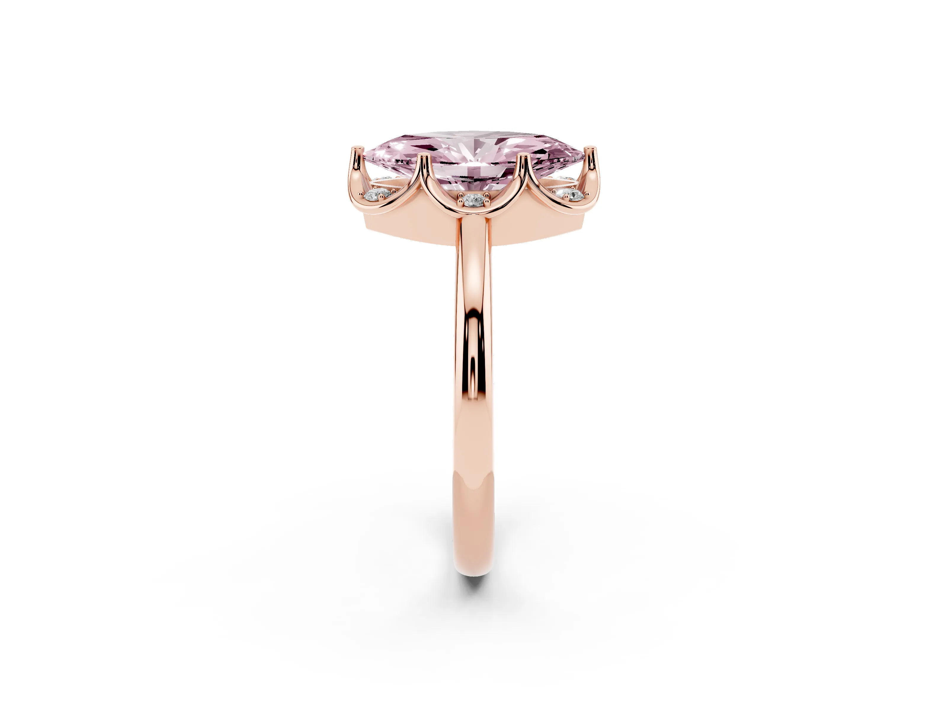 Fancy Pink Marquise Cut Diamond Round Cluster Halo Ring Set in Rose gold with Solitaire Band and Prong Setting
