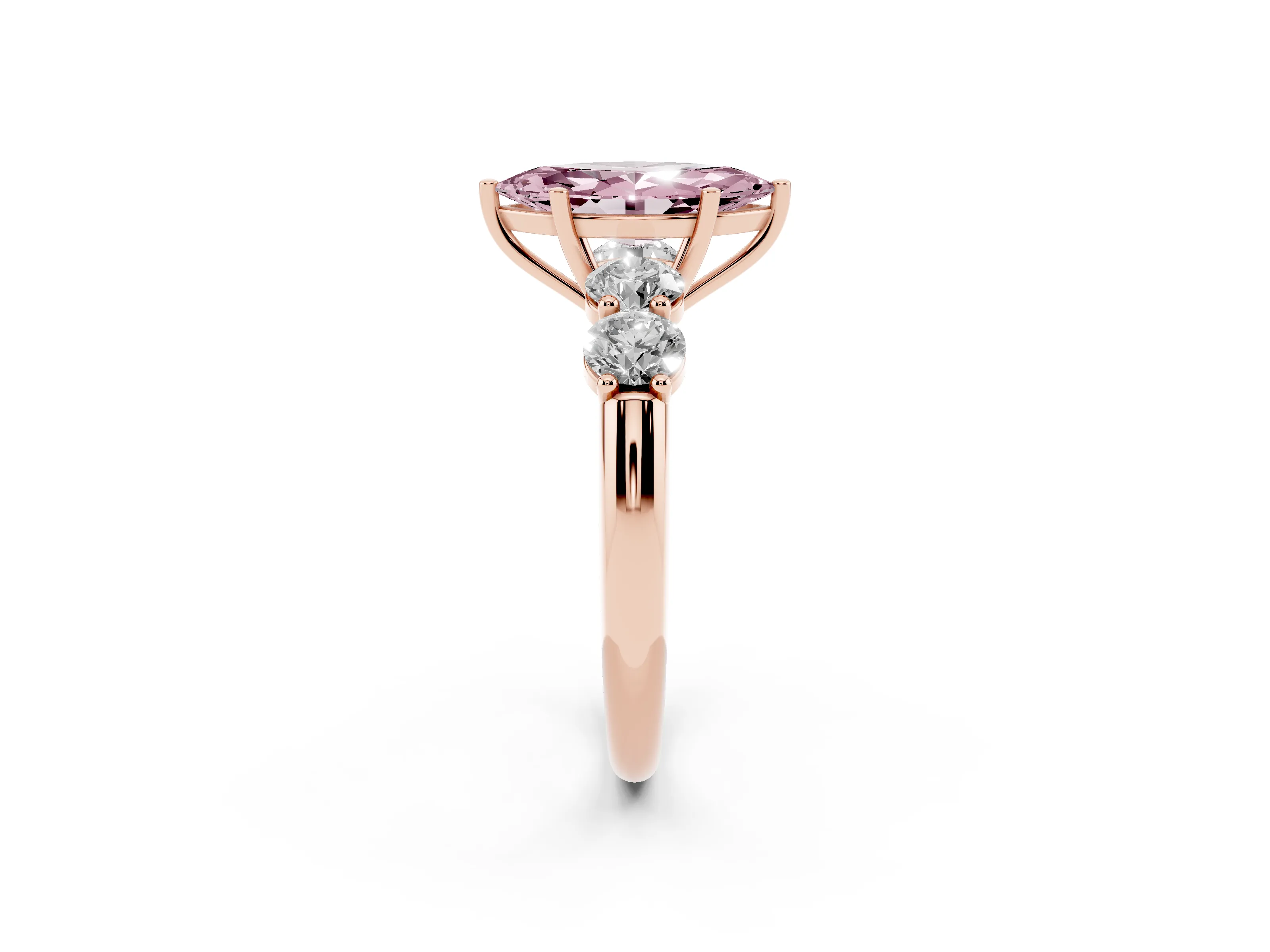 Fancy Pink Marquise Cut Diamond Five-Stone Prong Set Ring Set in Rose gold with Classic Band
