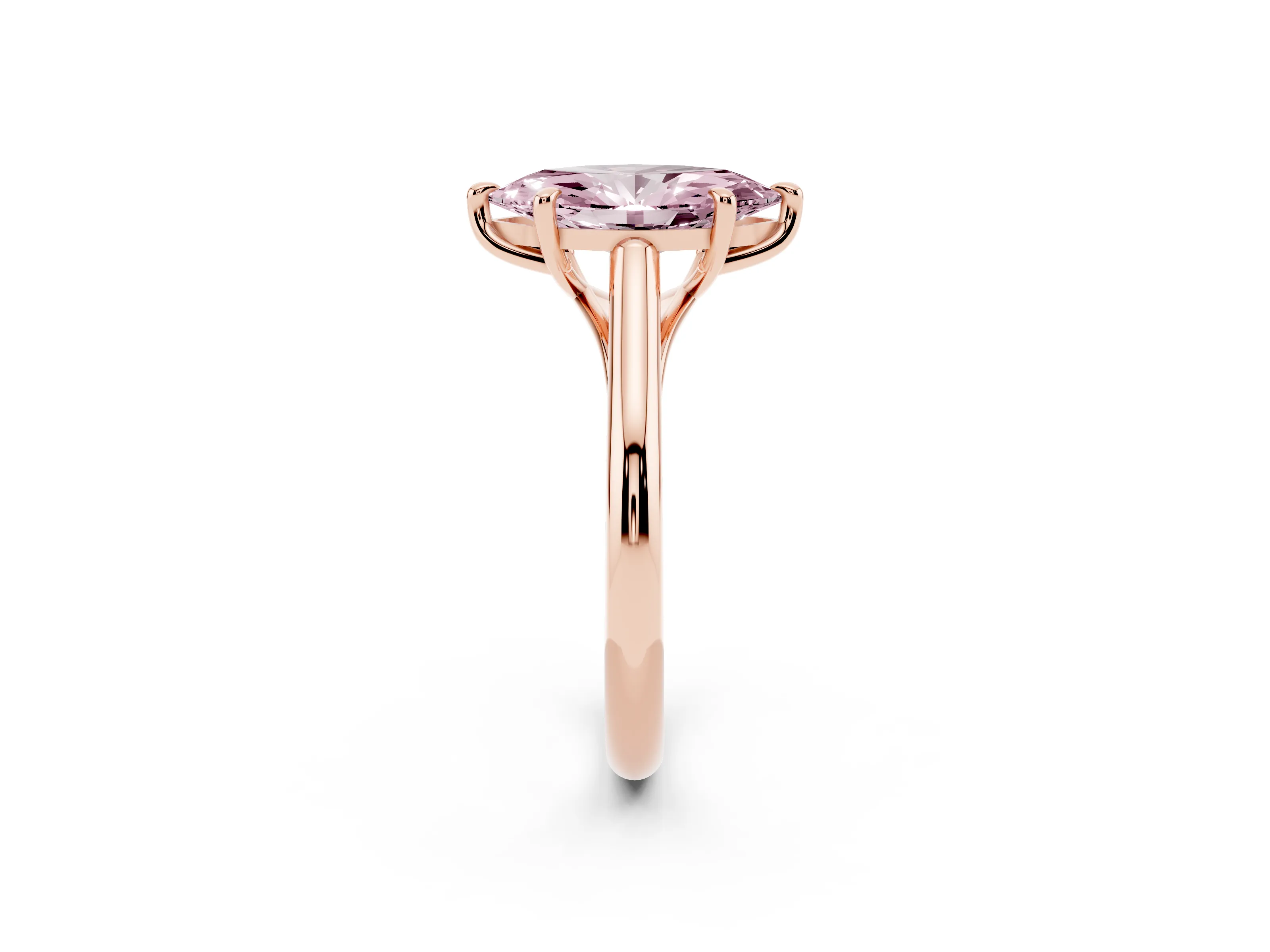 Fancy Pink Marquise Cut Diamond Solitaire Engagement Ring Set in Rose gold with Prong Setting and Plain Classic Band