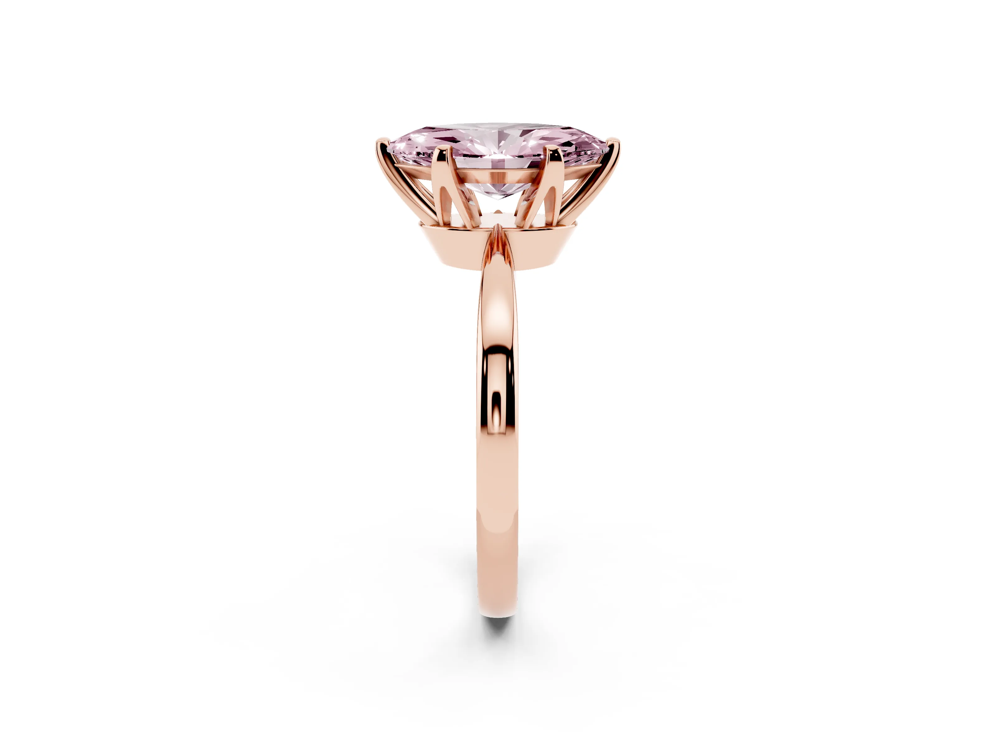 Fancy Pink Marquise Cut Diamond Solitaire Engagement Ring Set in Rose gold with Slim Tapered Solitaire Band