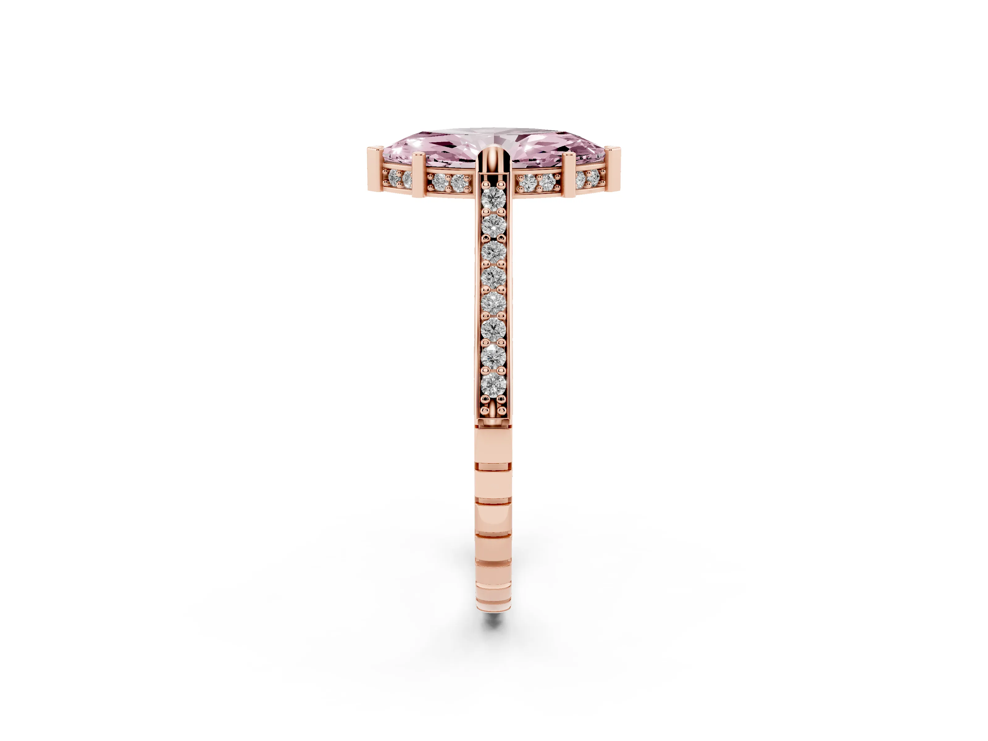 Fancy Pink Marquise Cut Diamond Solitaire Ring Set in Rose gold with Channel Set Band and Bezel Prong Setting