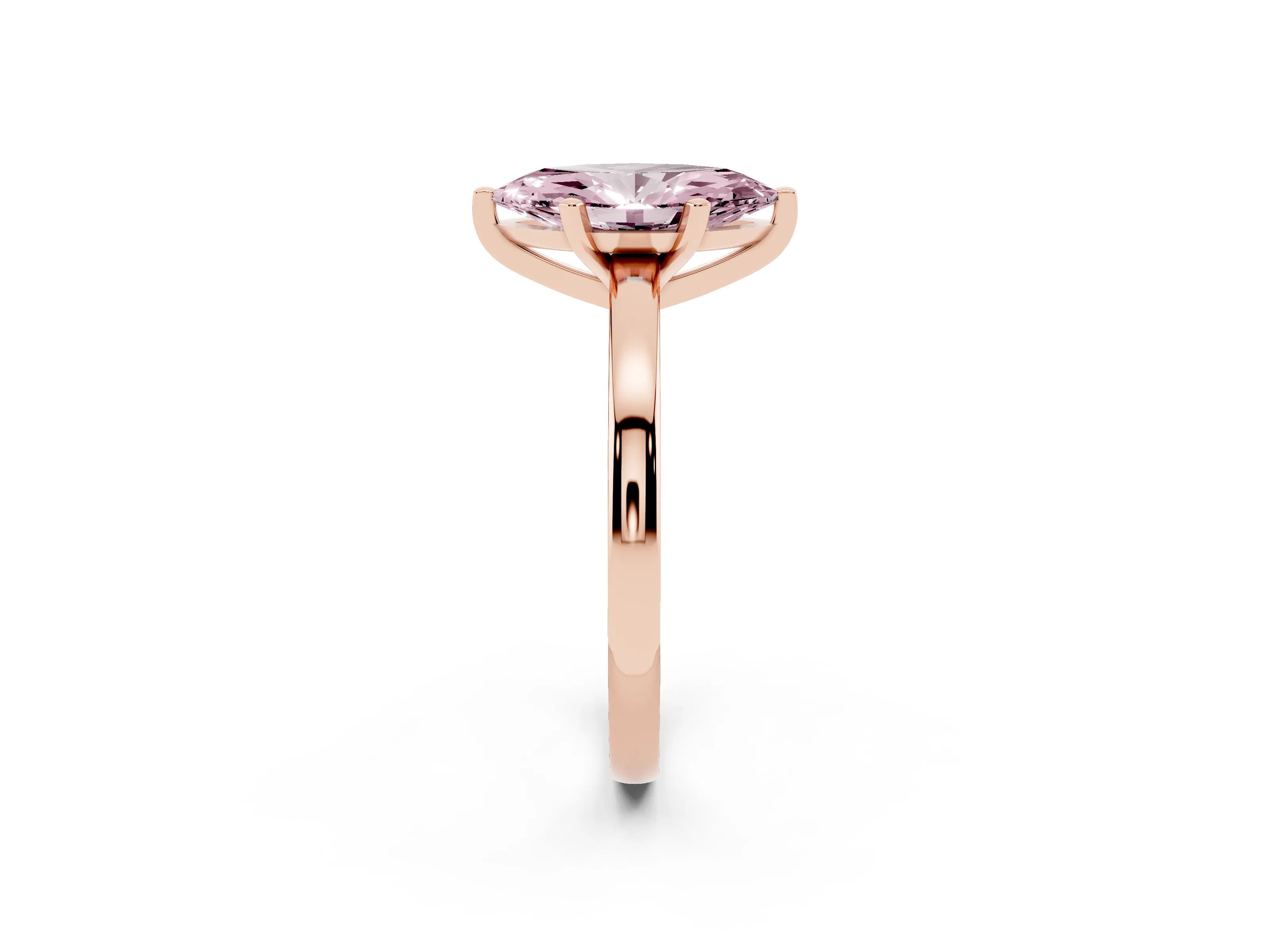 Fancy Pink Marquise Cut Diamond Solitaire Engagement Ring Set in Rose gold with Prong Setting on a Classic Band