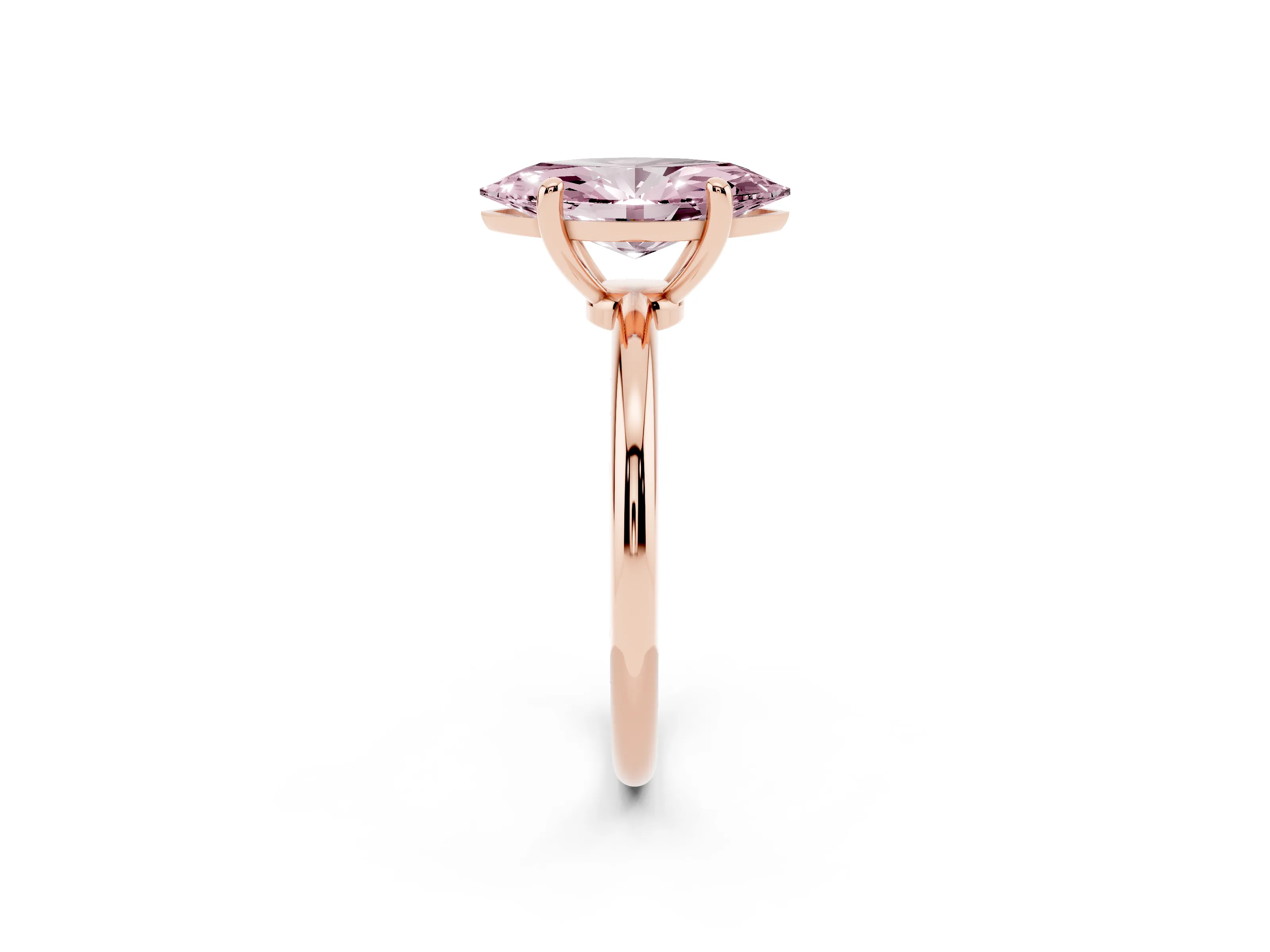 Fancy Pink Marquise Cut Diamond Solitaire Ring Set in Rose gold with Secure Prong Setting on a Classic Band
