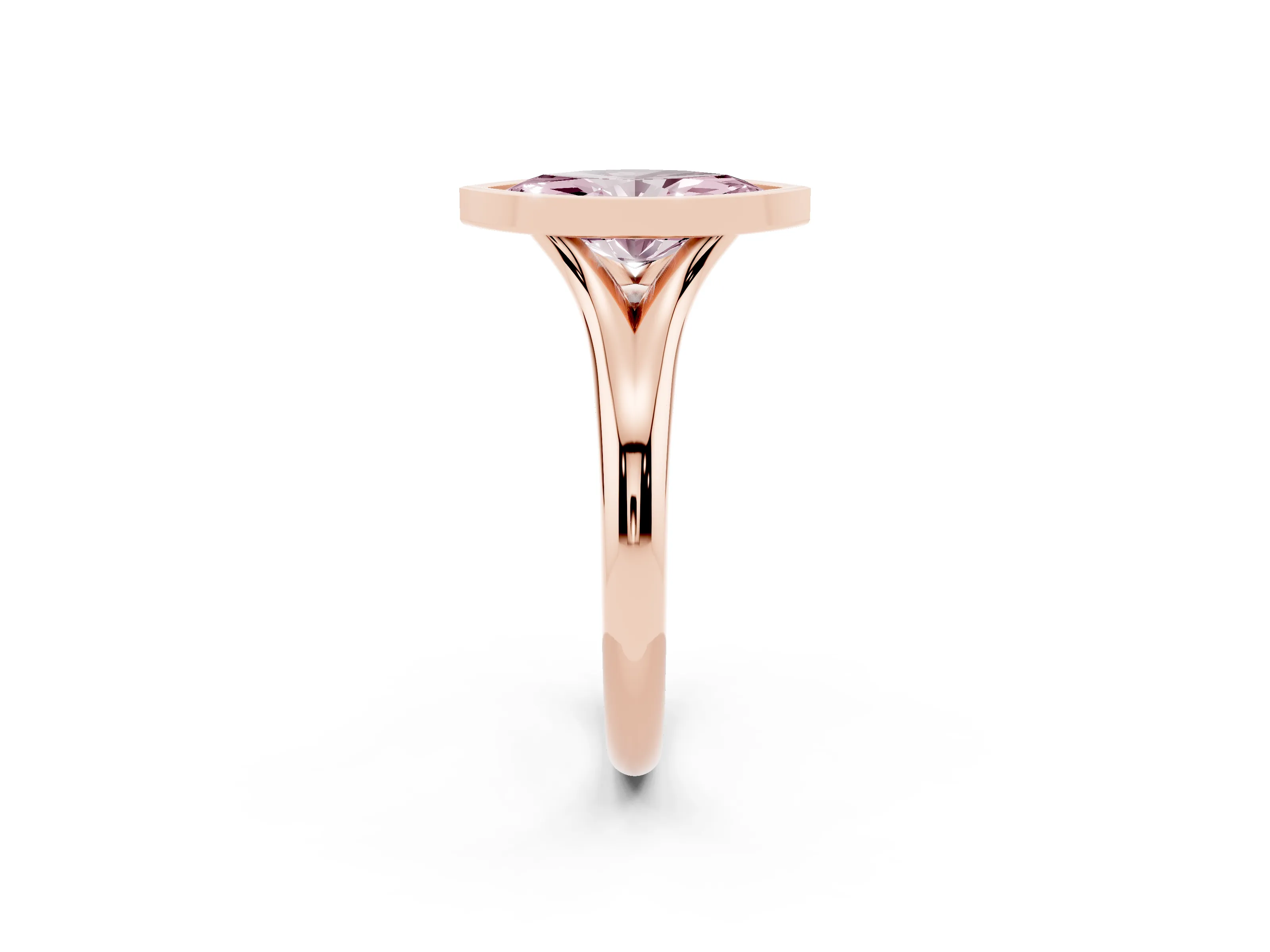 Fancy Pink Bezel Set Marquise Cut Diamond Solitaire Ring Set in Rose gold with Smooth Band
