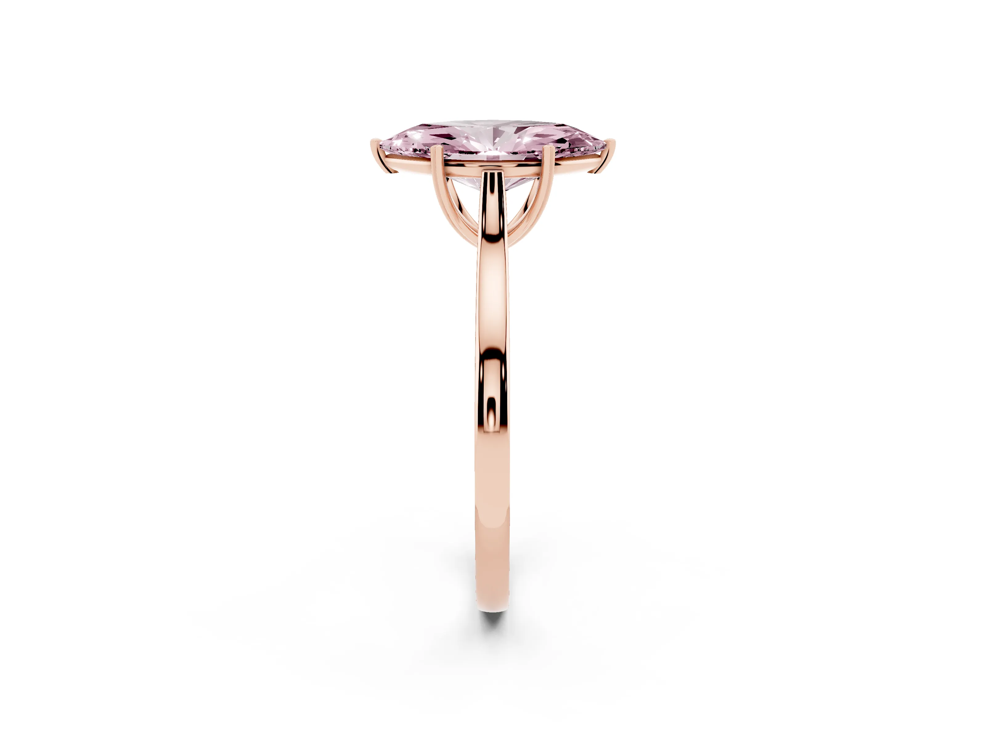 Fancy Pink Marquise Cut Diamond Solitaire Heart Prong Engagement Ring Set in Rose gold with Tapered Band