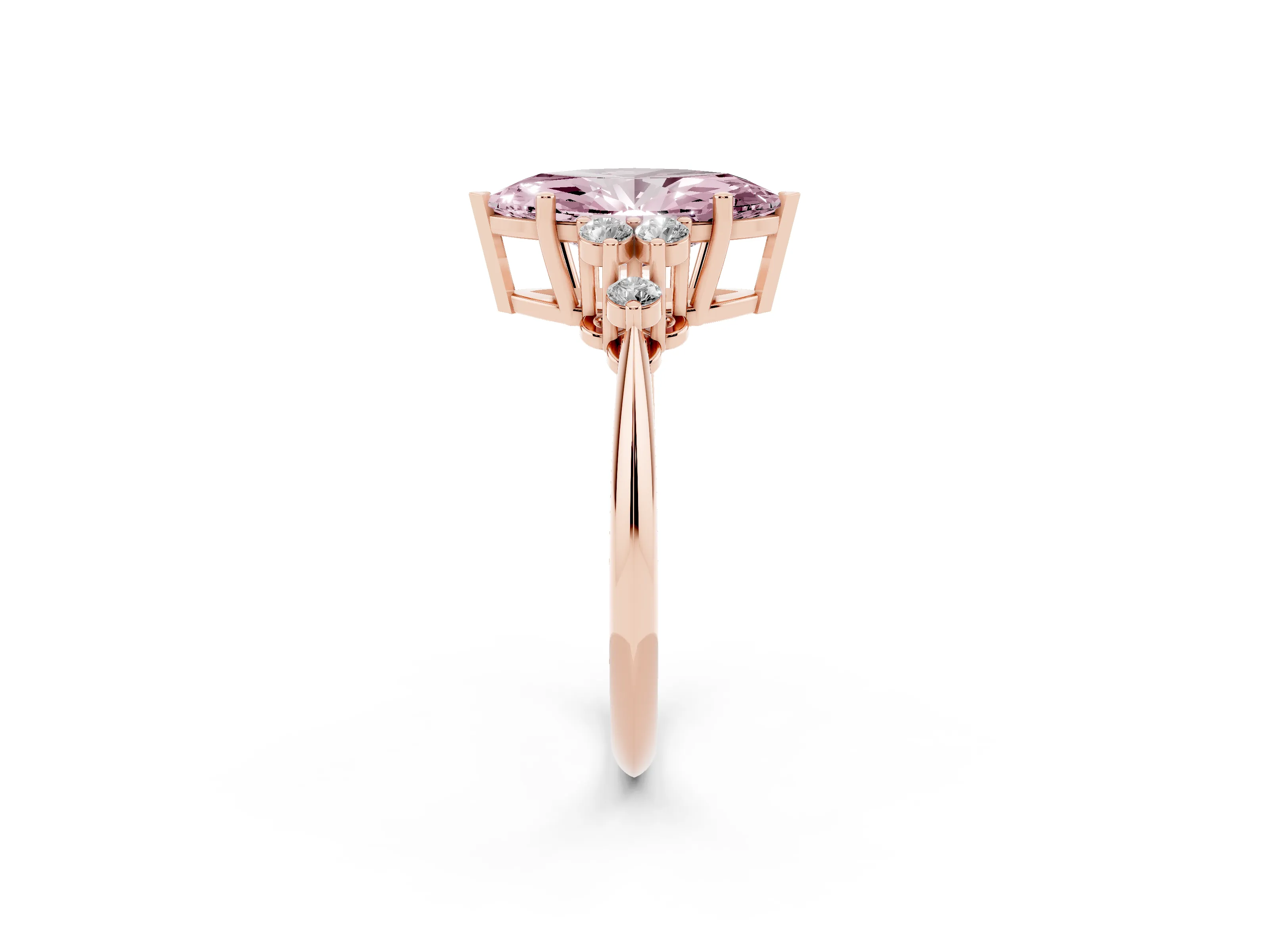 Fancy Pink Marquise Cut Diamond Cluster Ring Set in Rose gold with Plain Band and Prong Setting