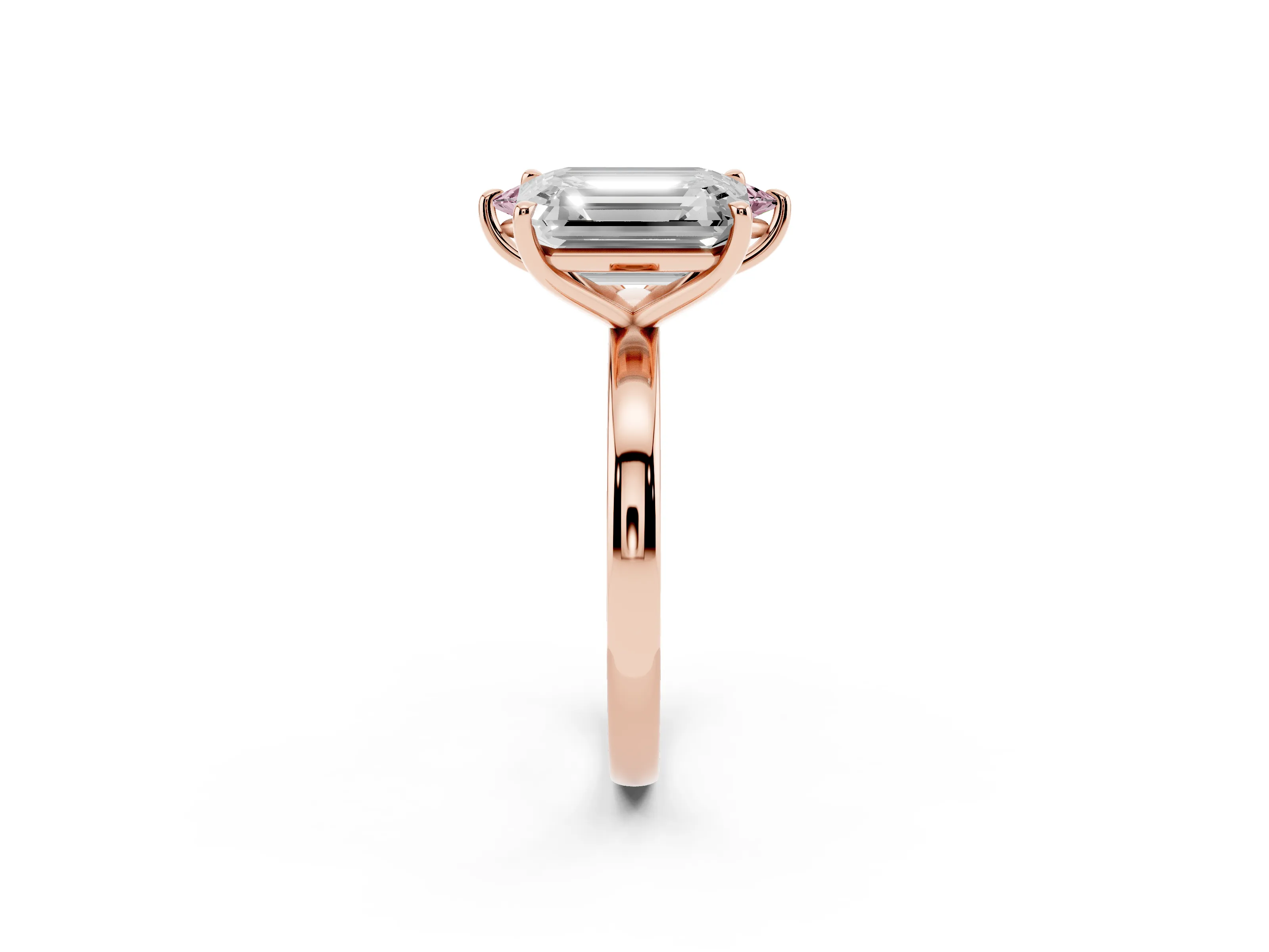 Fancy Pink Marquise Cut and Emerald Cut Toi Moi Ring Set in Rose gold with Prong Setting