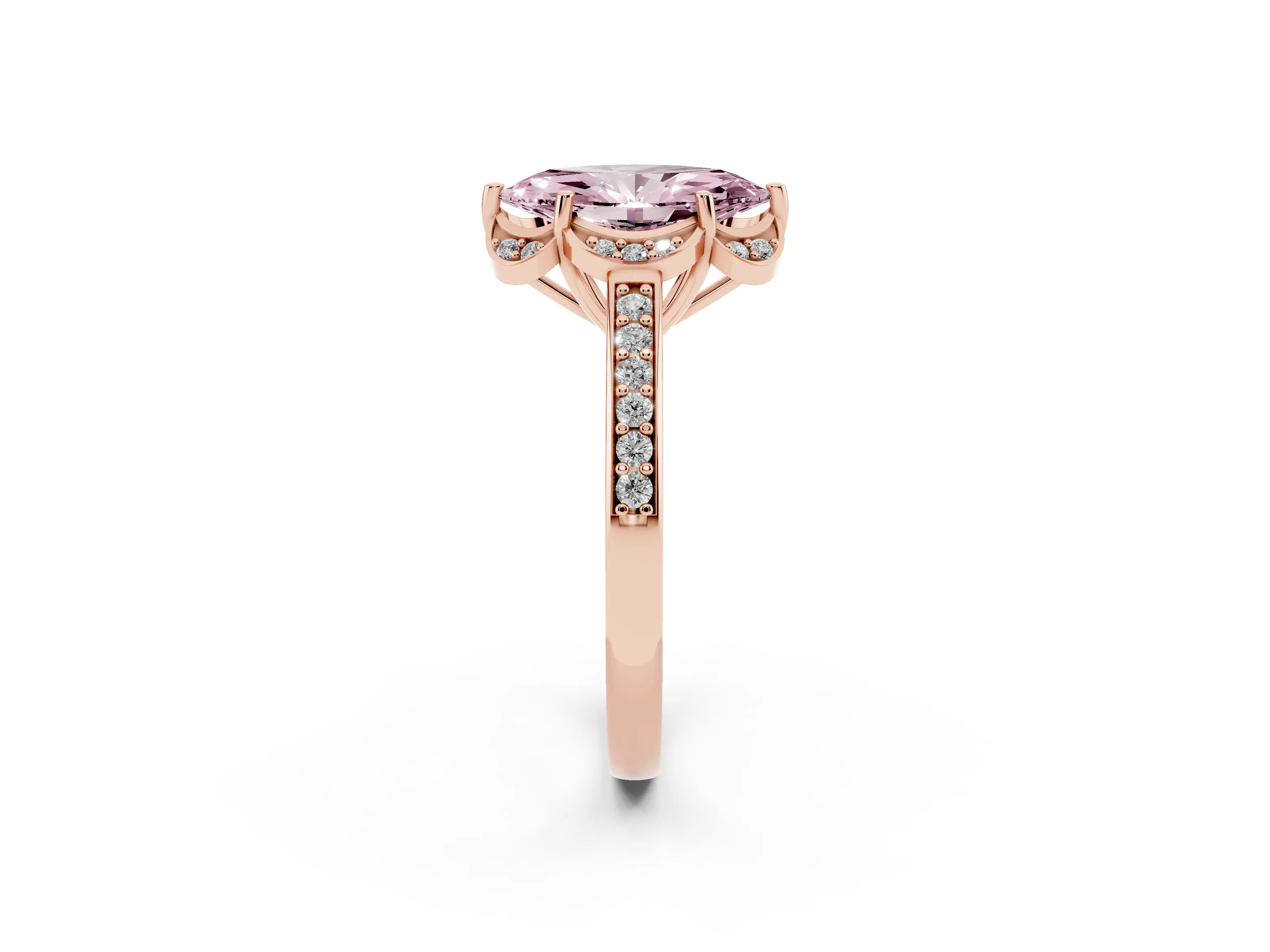 Fancy Pink Marquise Cut Diamond Halo Ring Set in Rose gold with Channel Set Band and Prong Setting